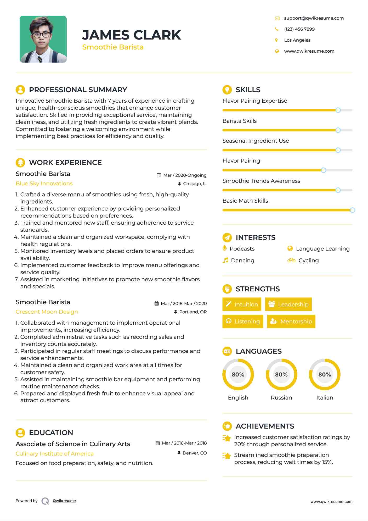 Smoothie Barista Resume Example
