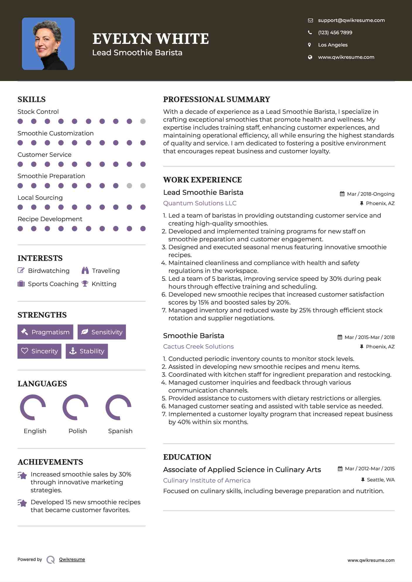 Lead Smoothie Barista Resume Example