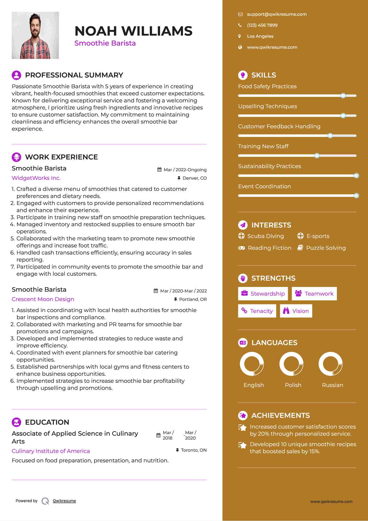 Smoothie Barista Resume Model