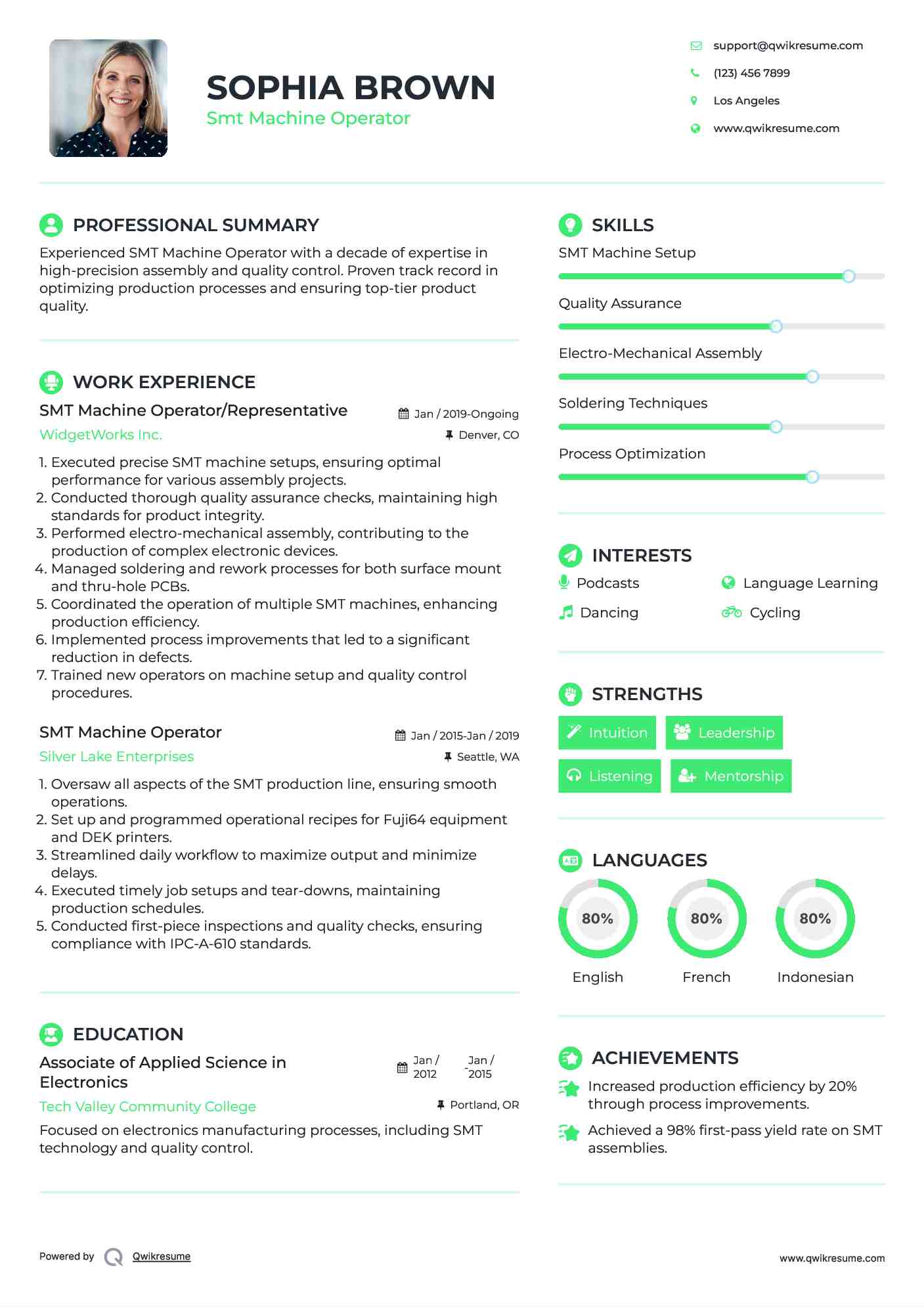 SMT Machine Operator/Representative Resume Format
