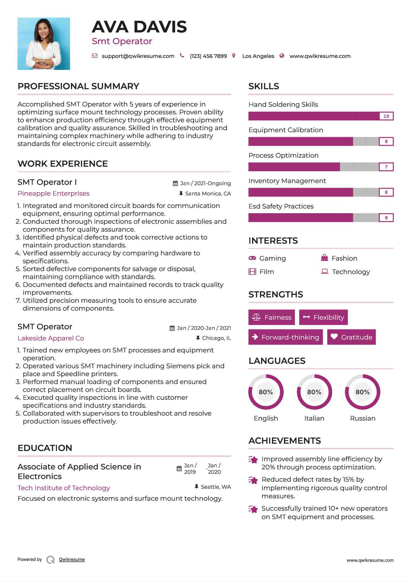 SMT Operator I Resume Format