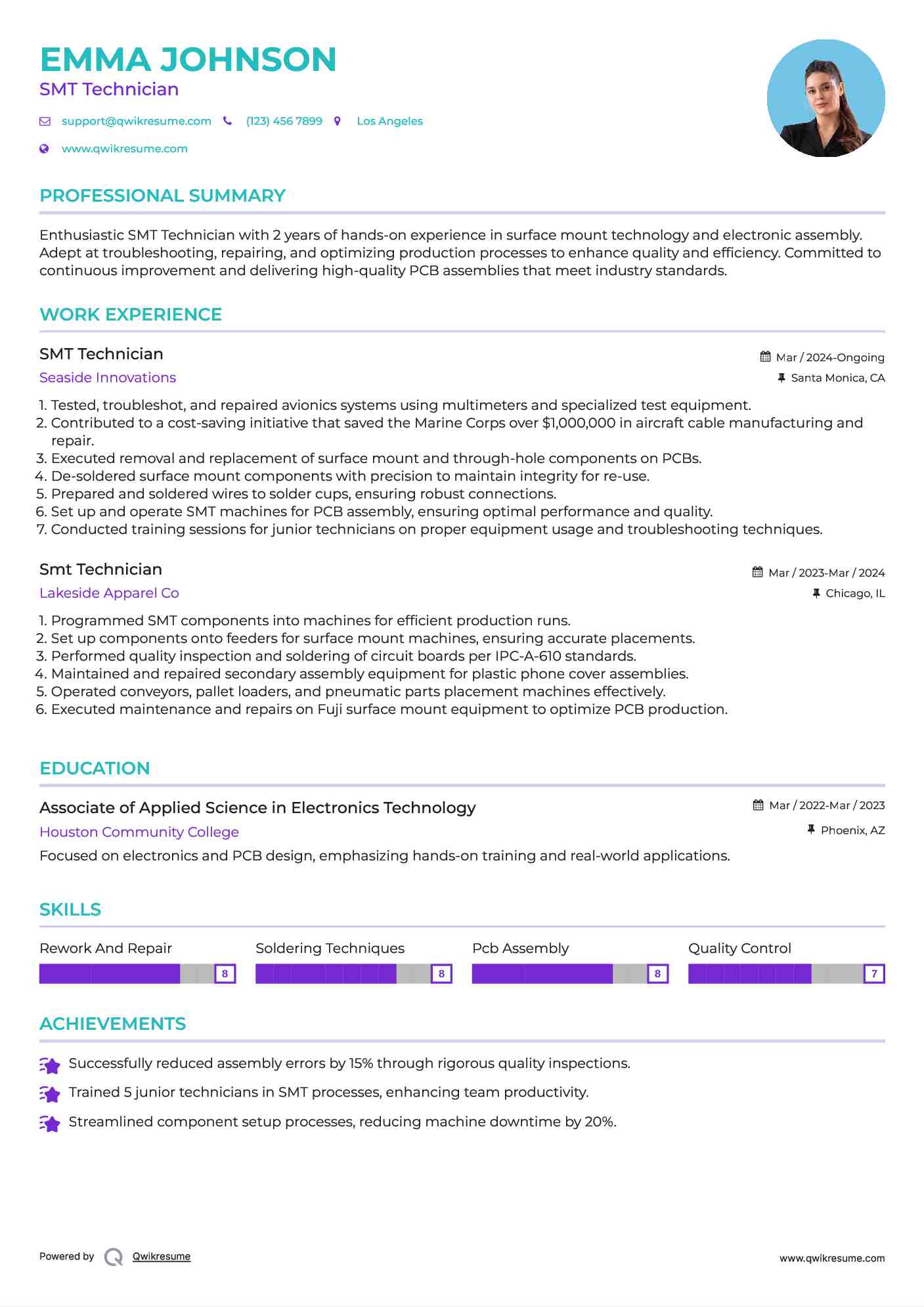SMT Technician Resume Sample