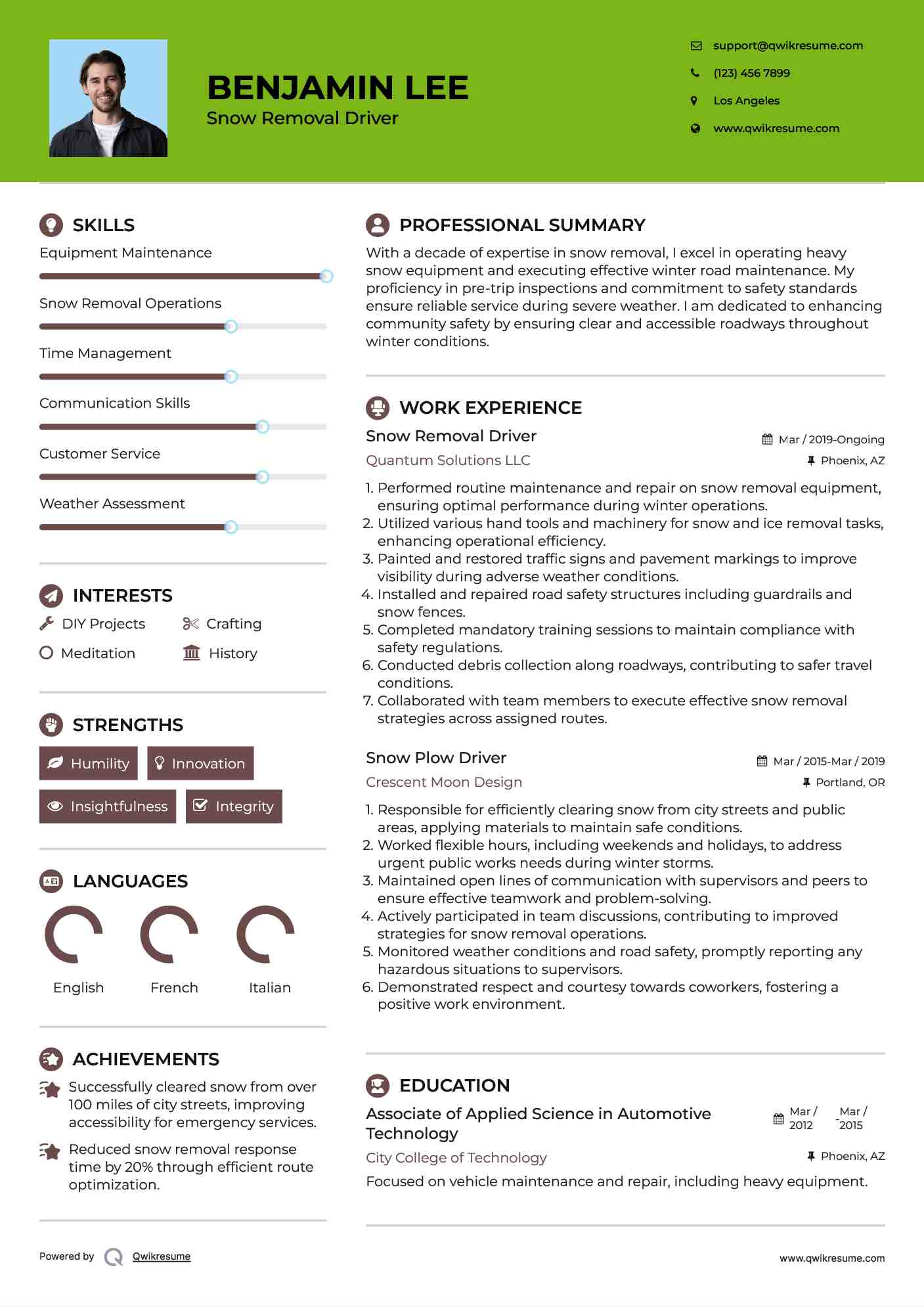 Snow Removal Driver Resume Format