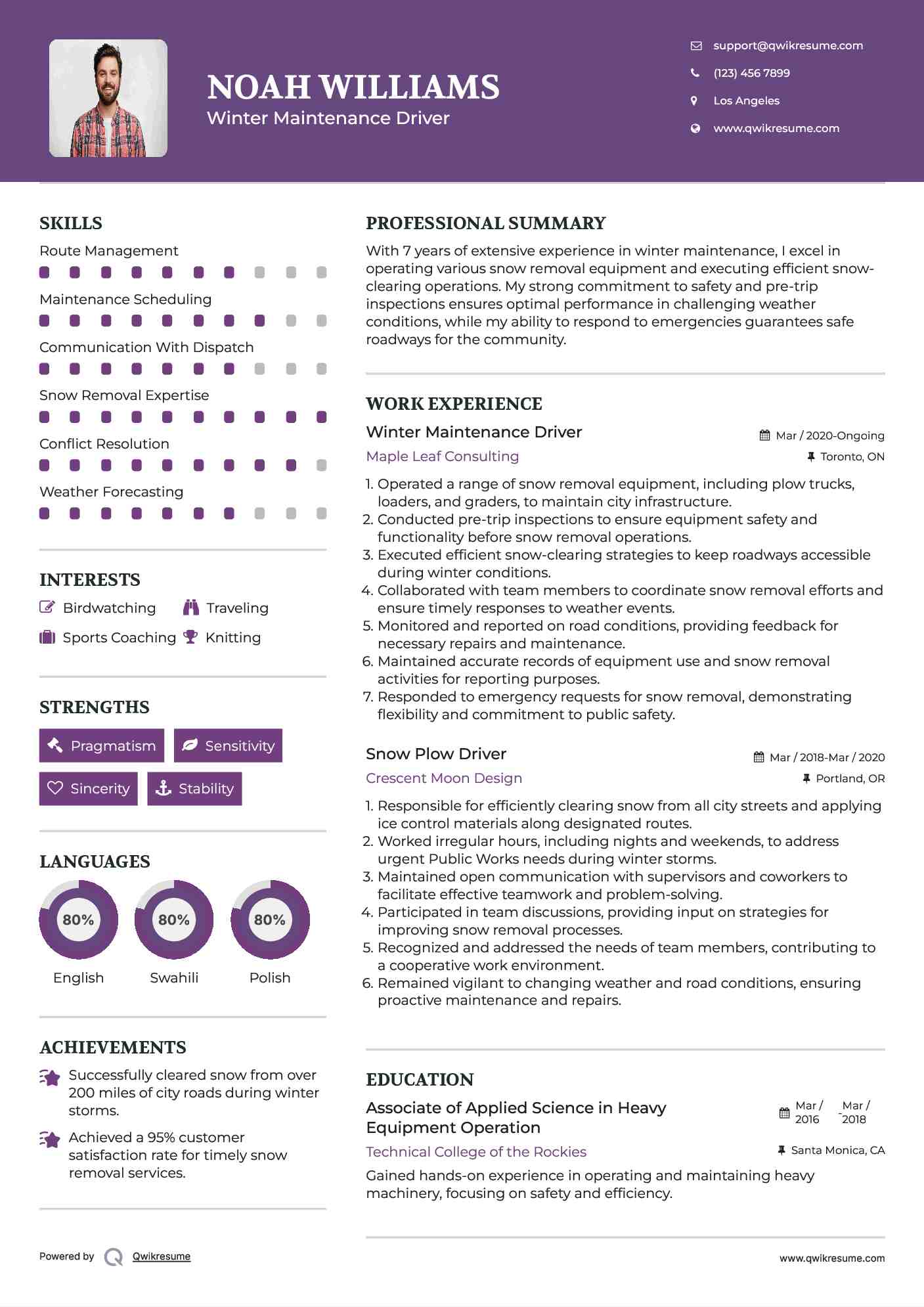 Winter Maintenance Driver Resume Format