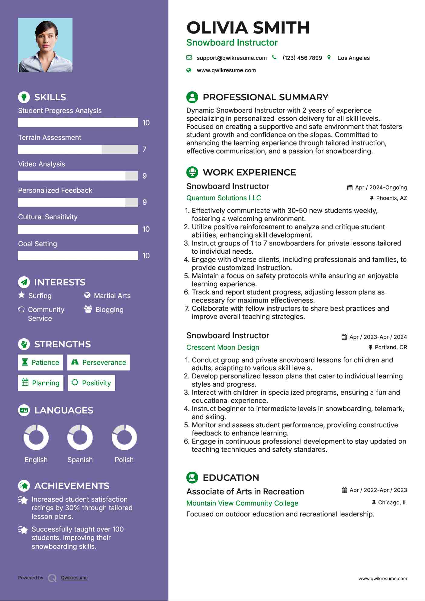 Snowboard Instructor Resume Template
