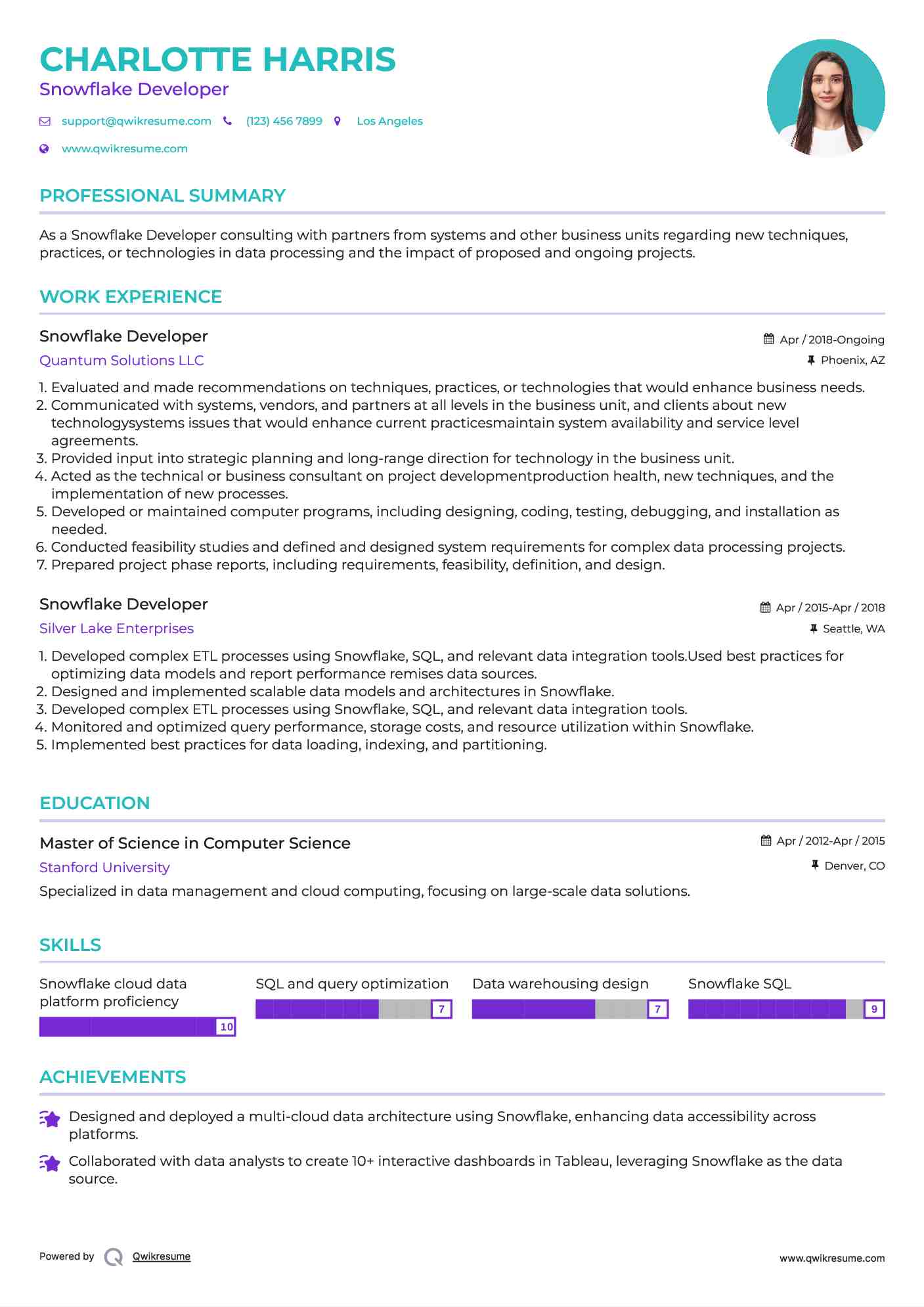 Snowflake Developer Resume Example