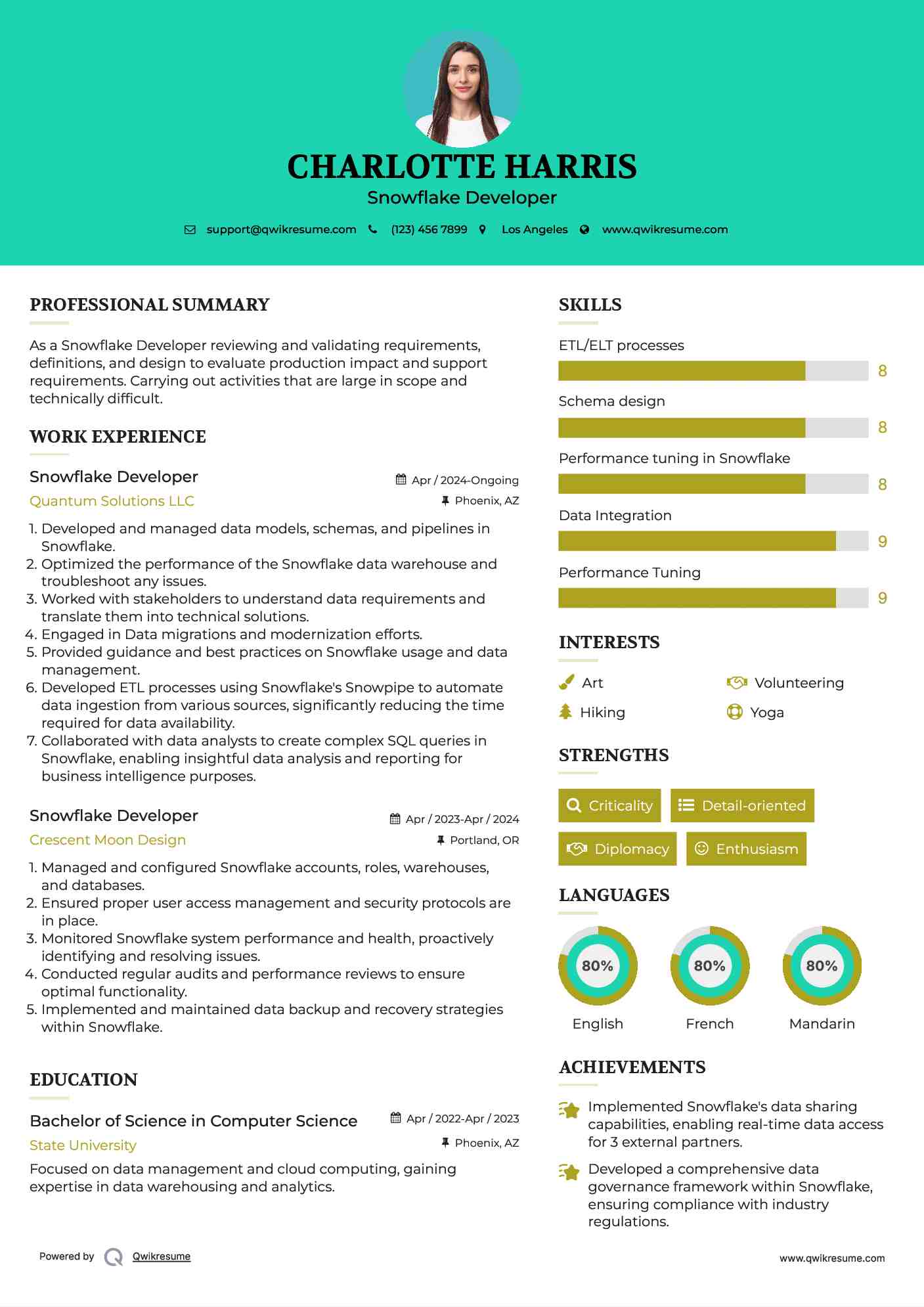 Snowflake Developer Resume Format