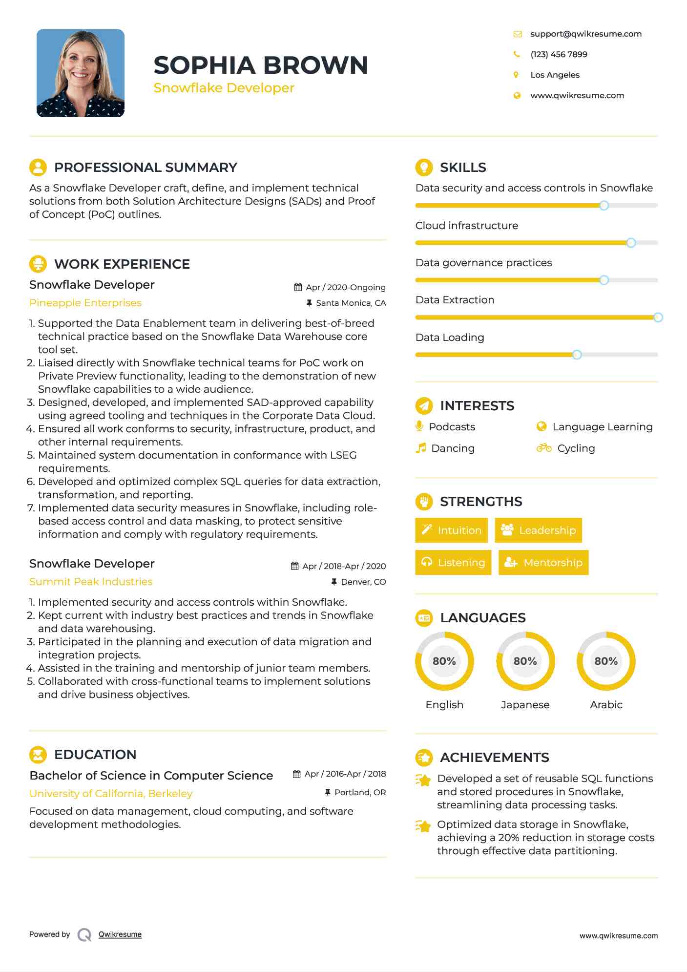Snowflake Developer Resume Format