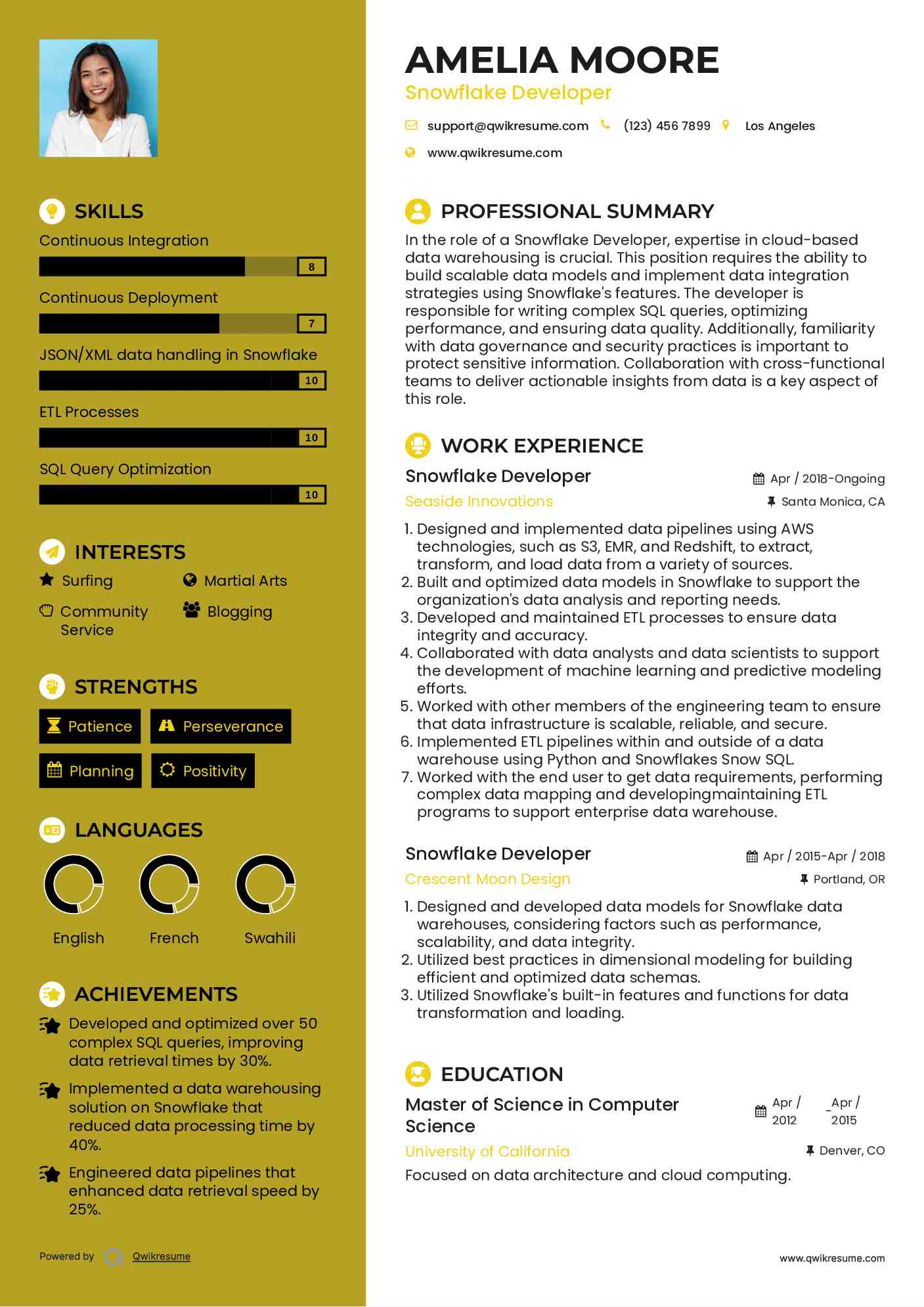 Snowflake Developer Resume Template