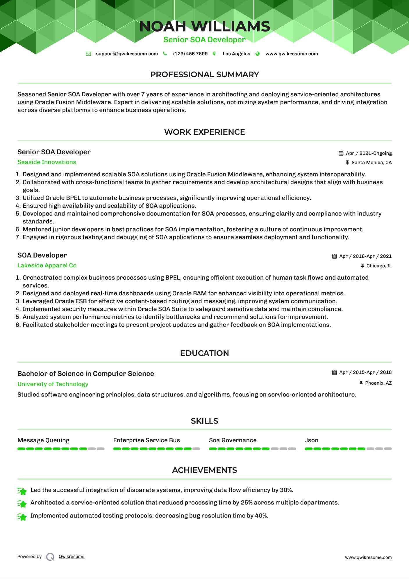 Senior SOA Developer Resume Format