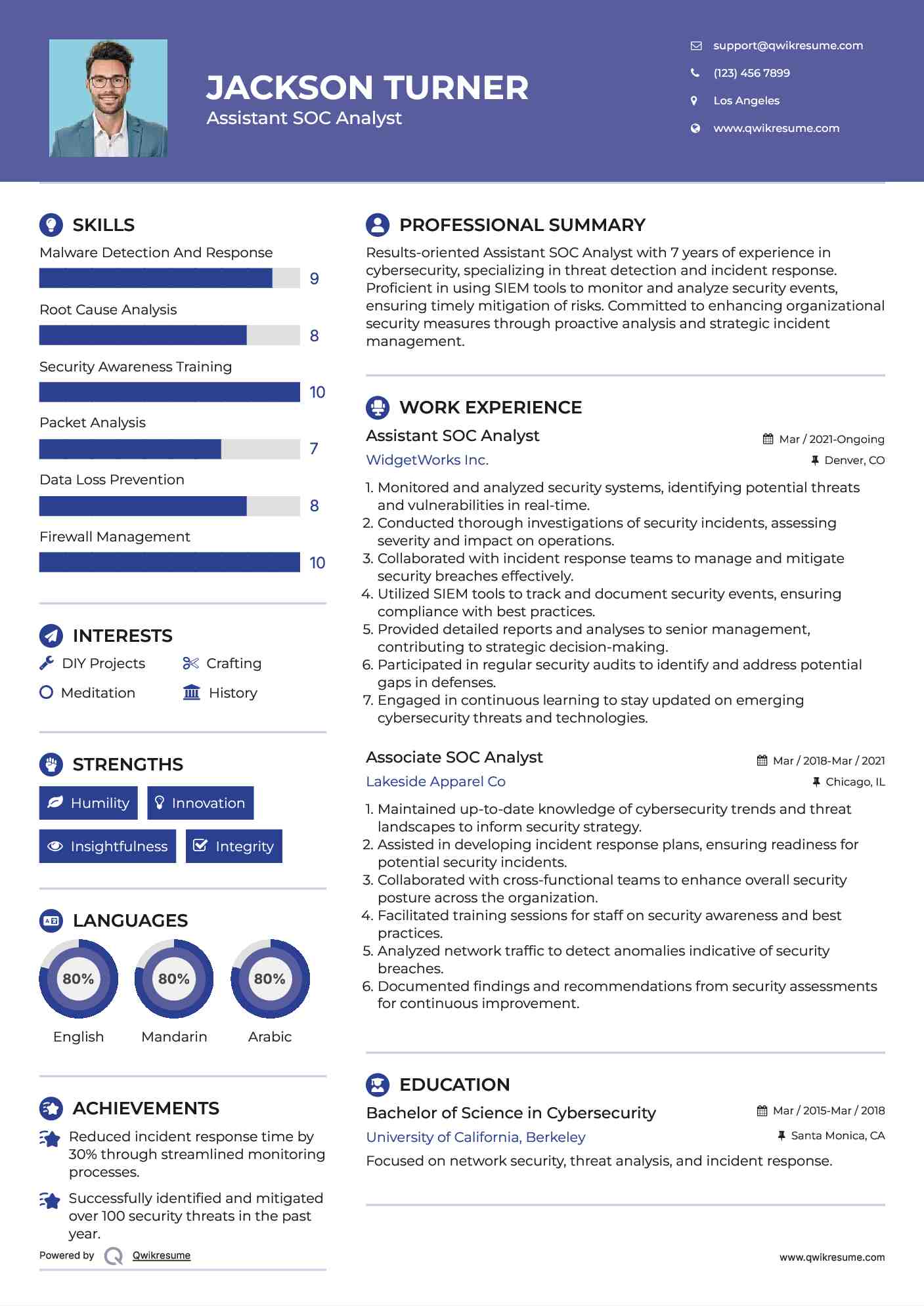 Assistant SOC Analyst Resume Model