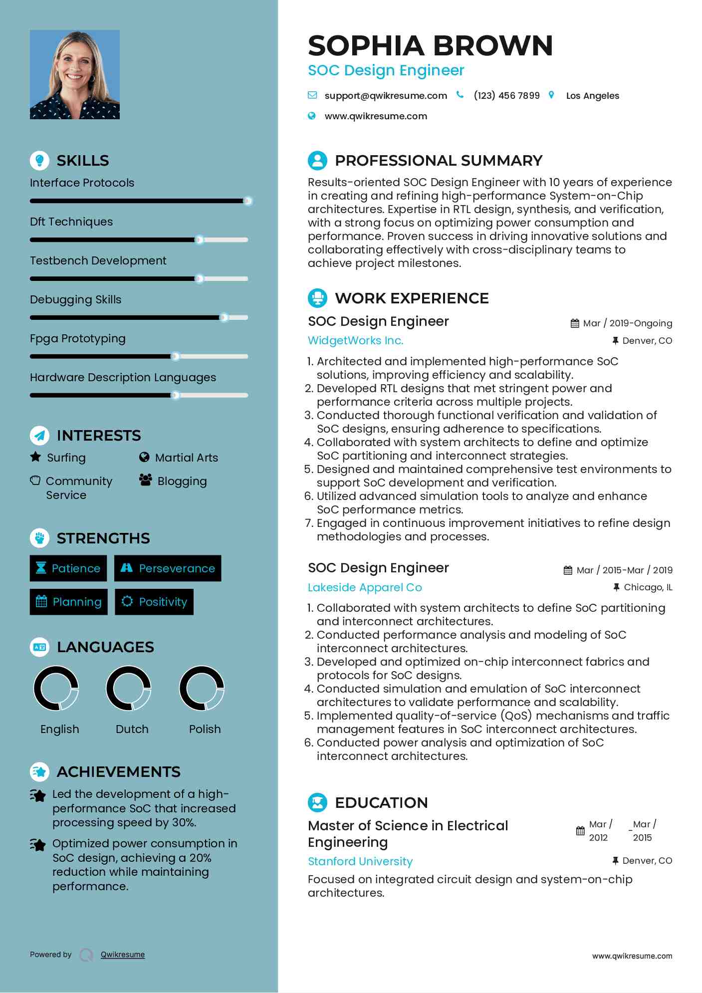 SOC Design Engineer Resume Model