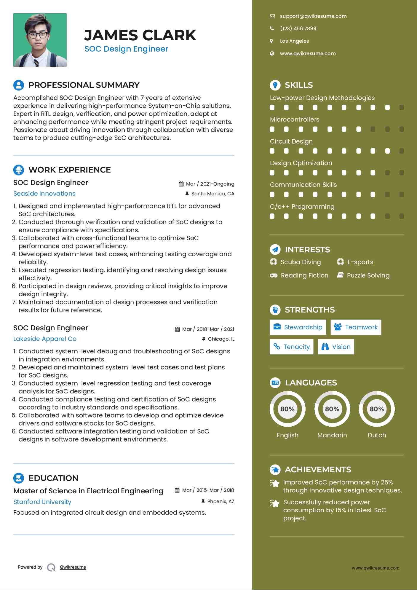 SOC Design Engineer Resume Model