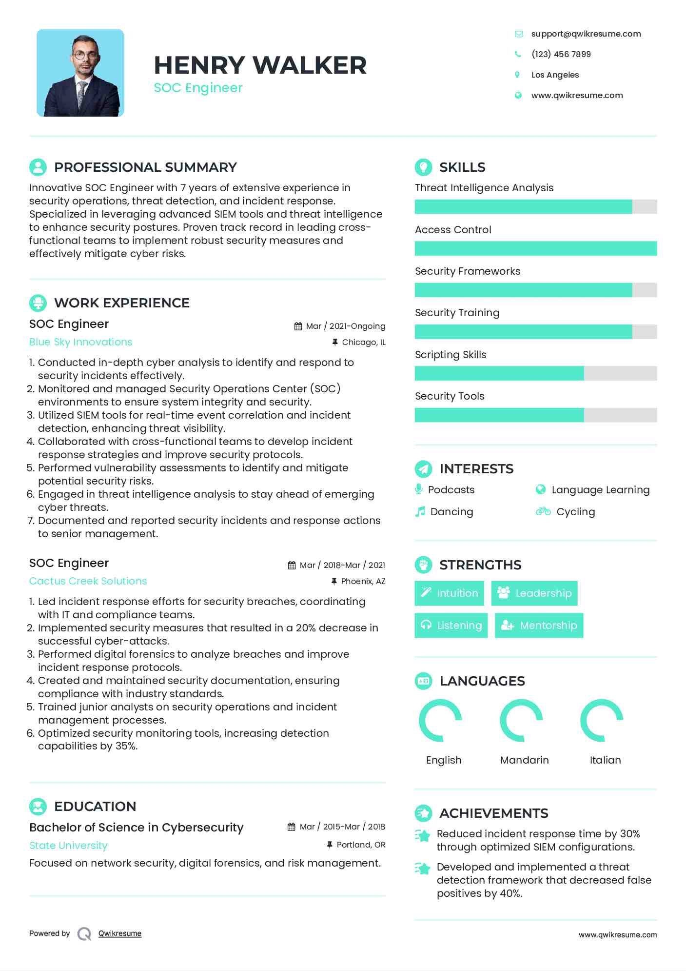 SOC Engineer Resume Example