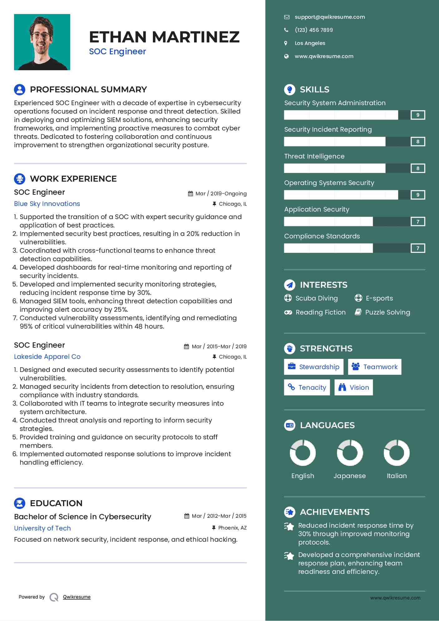 SOC Engineer Resume Sample