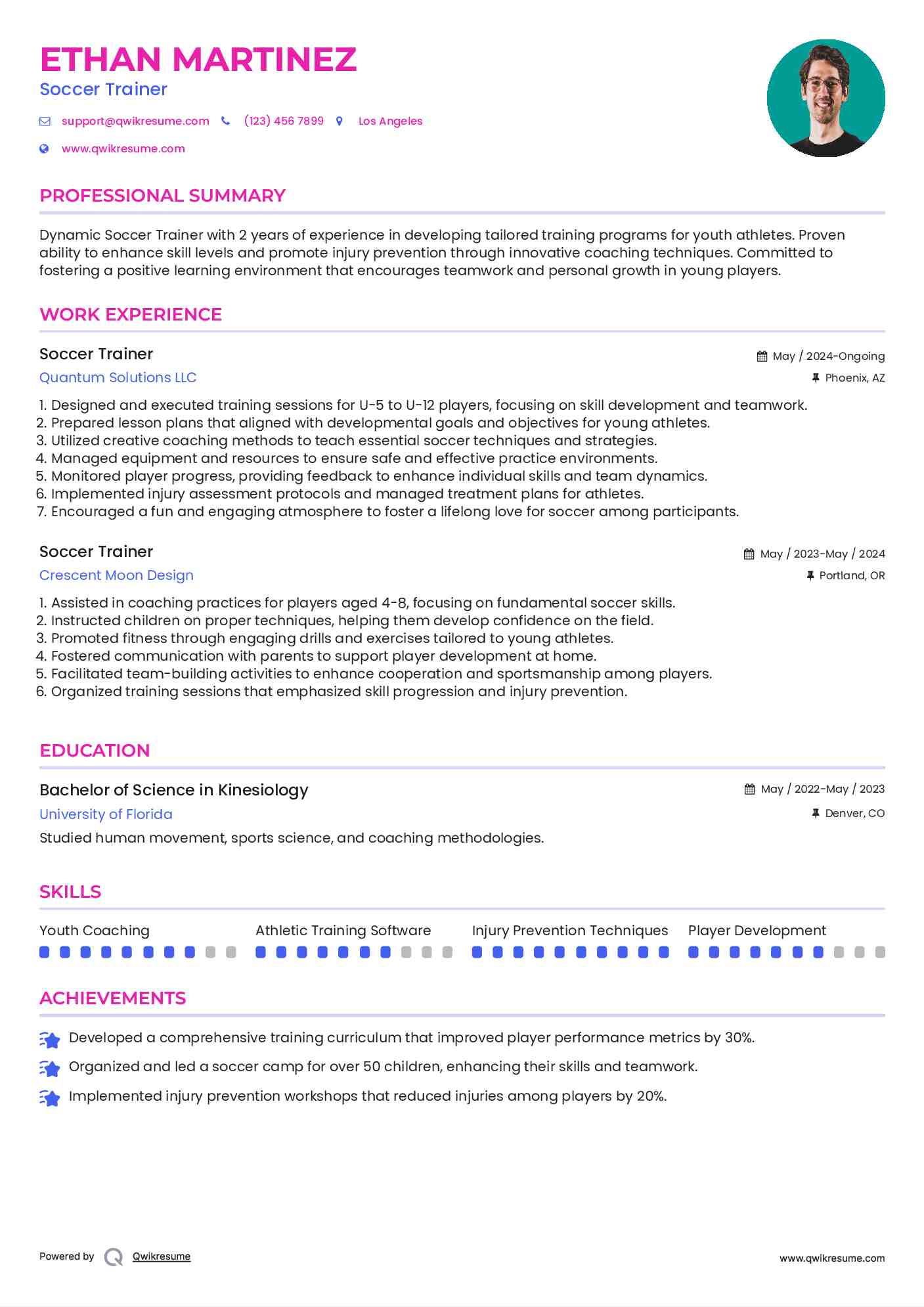 Soccer Trainer Resume Sample