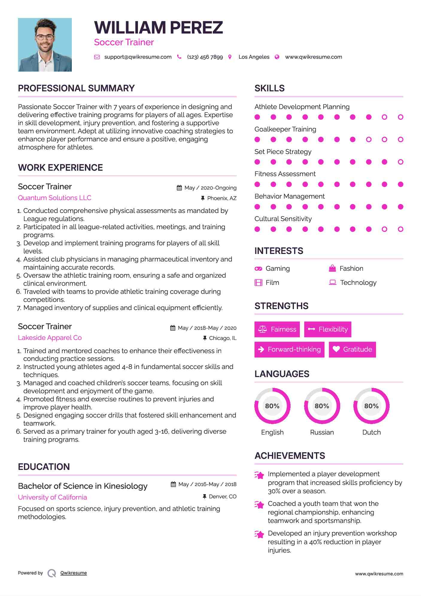 Soccer Trainer Resume Example