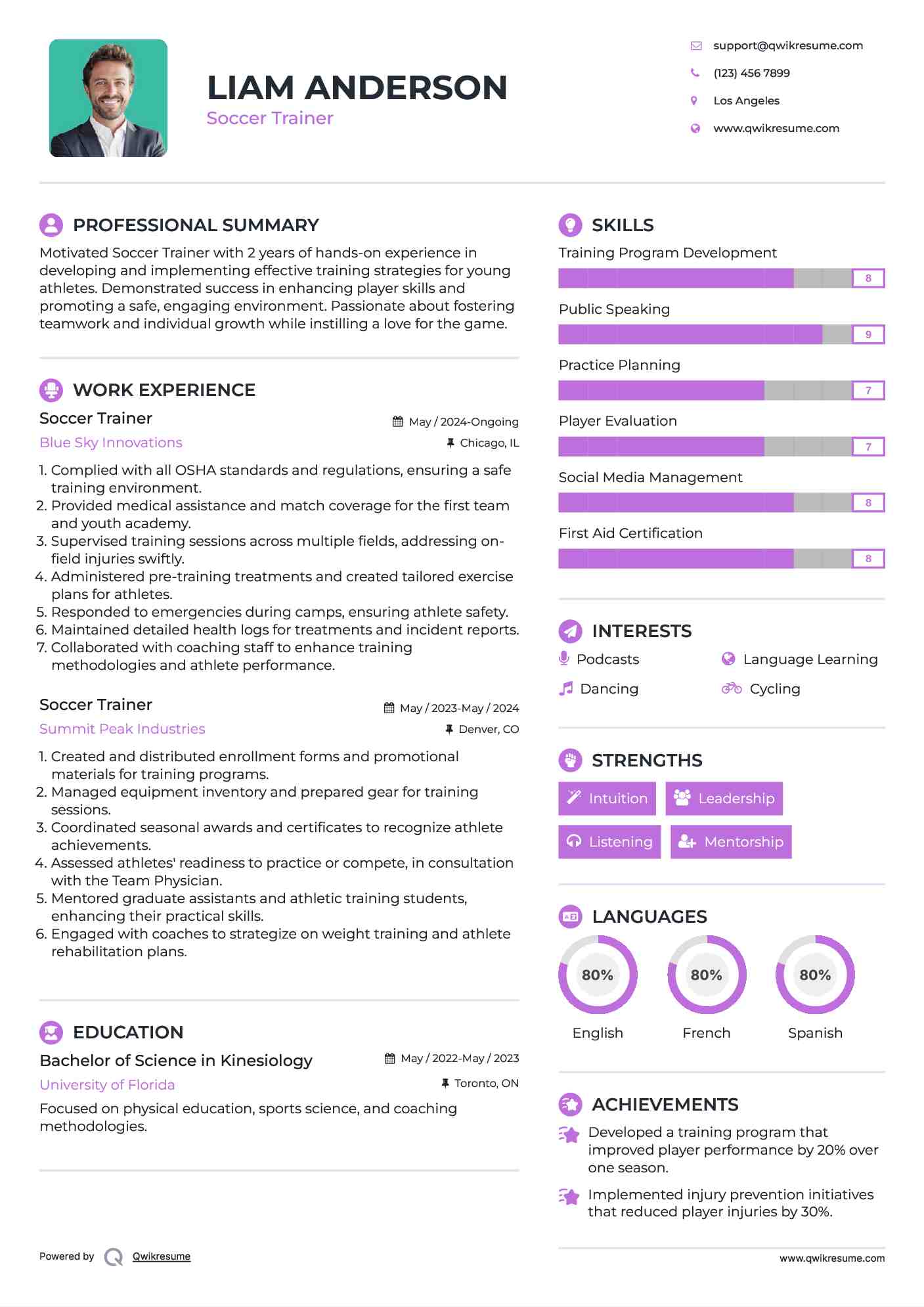 Soccer Trainer Resume Sample