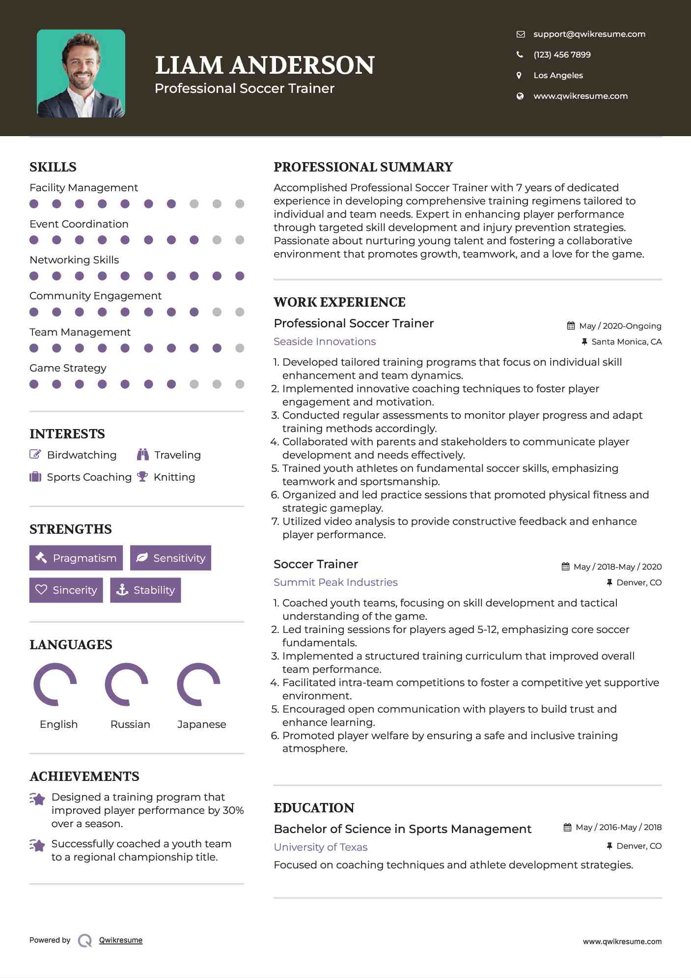 Professional Soccer Trainer Resume Format