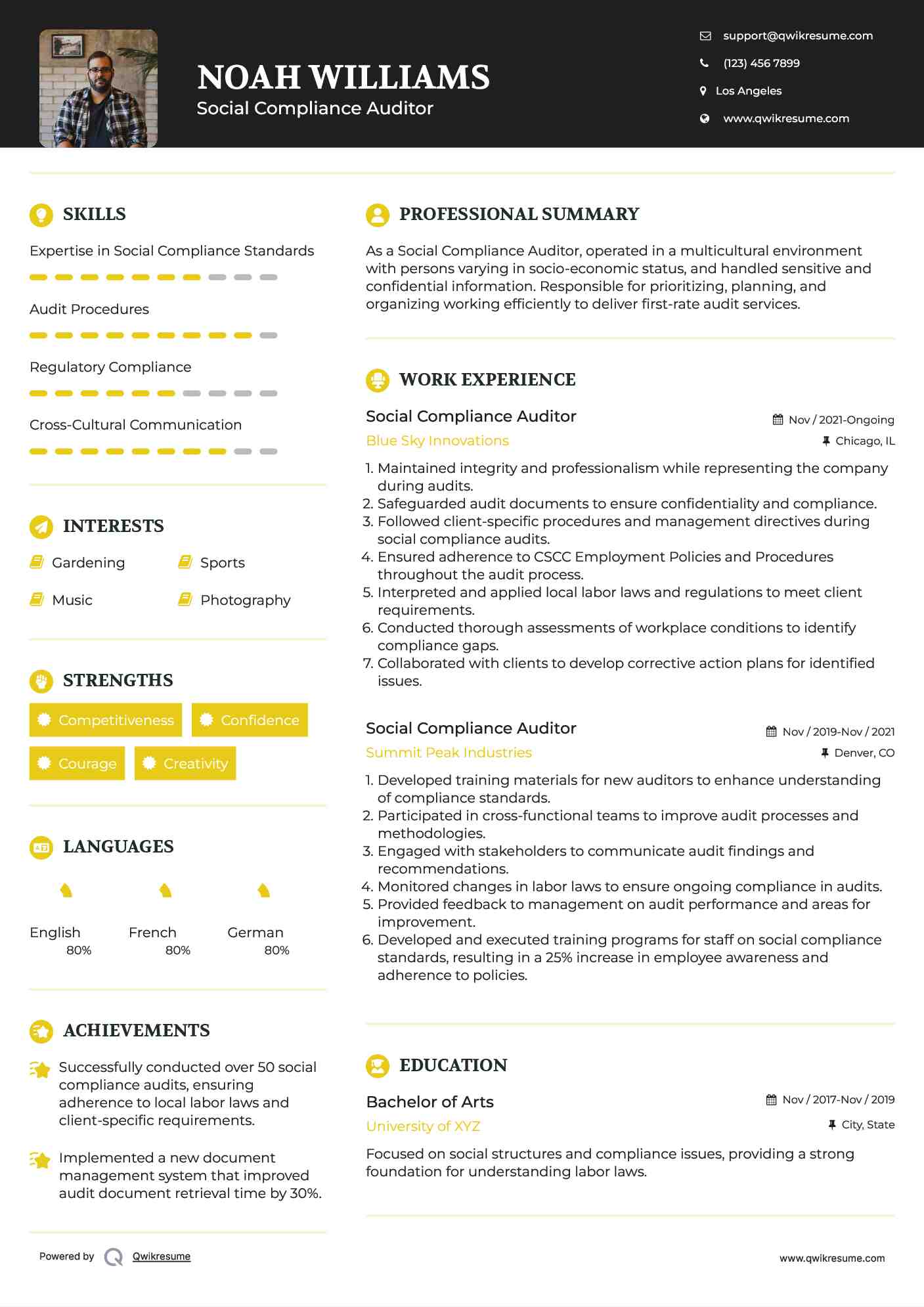 Social Compliance Auditor Resume Sample