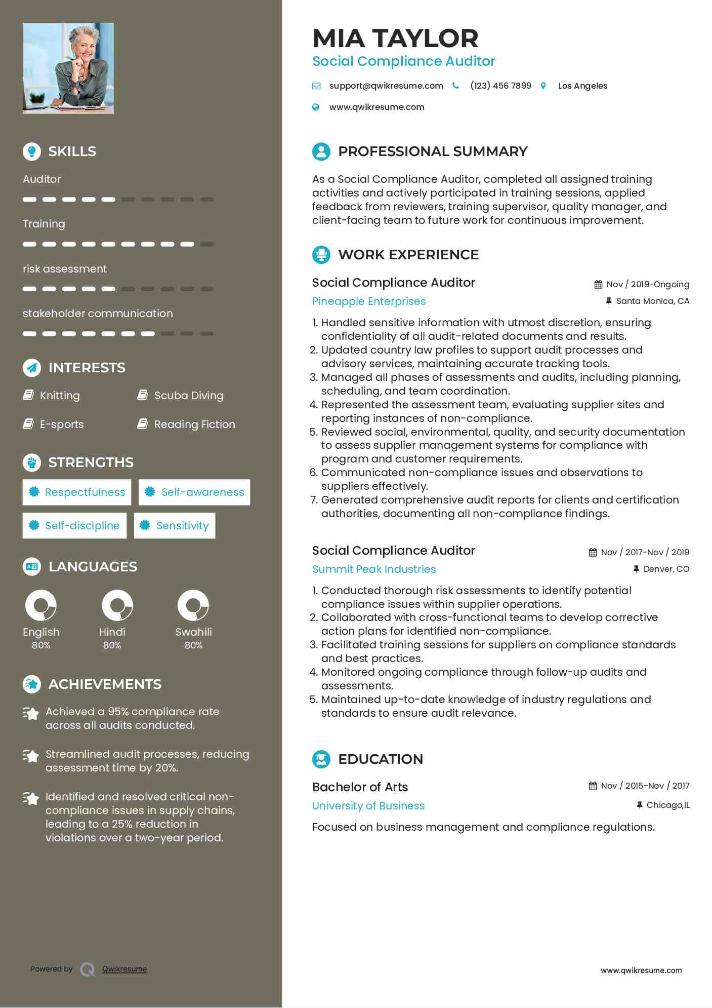 Social Compliance Auditor Resume Format