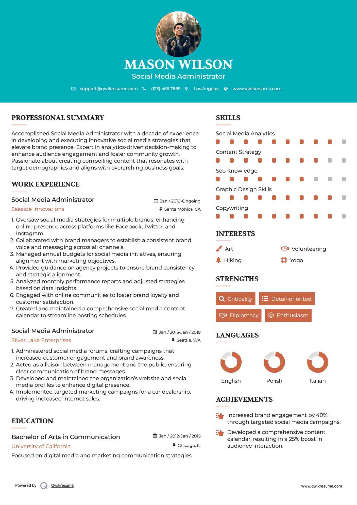 Social Media Administrator Resume Sample