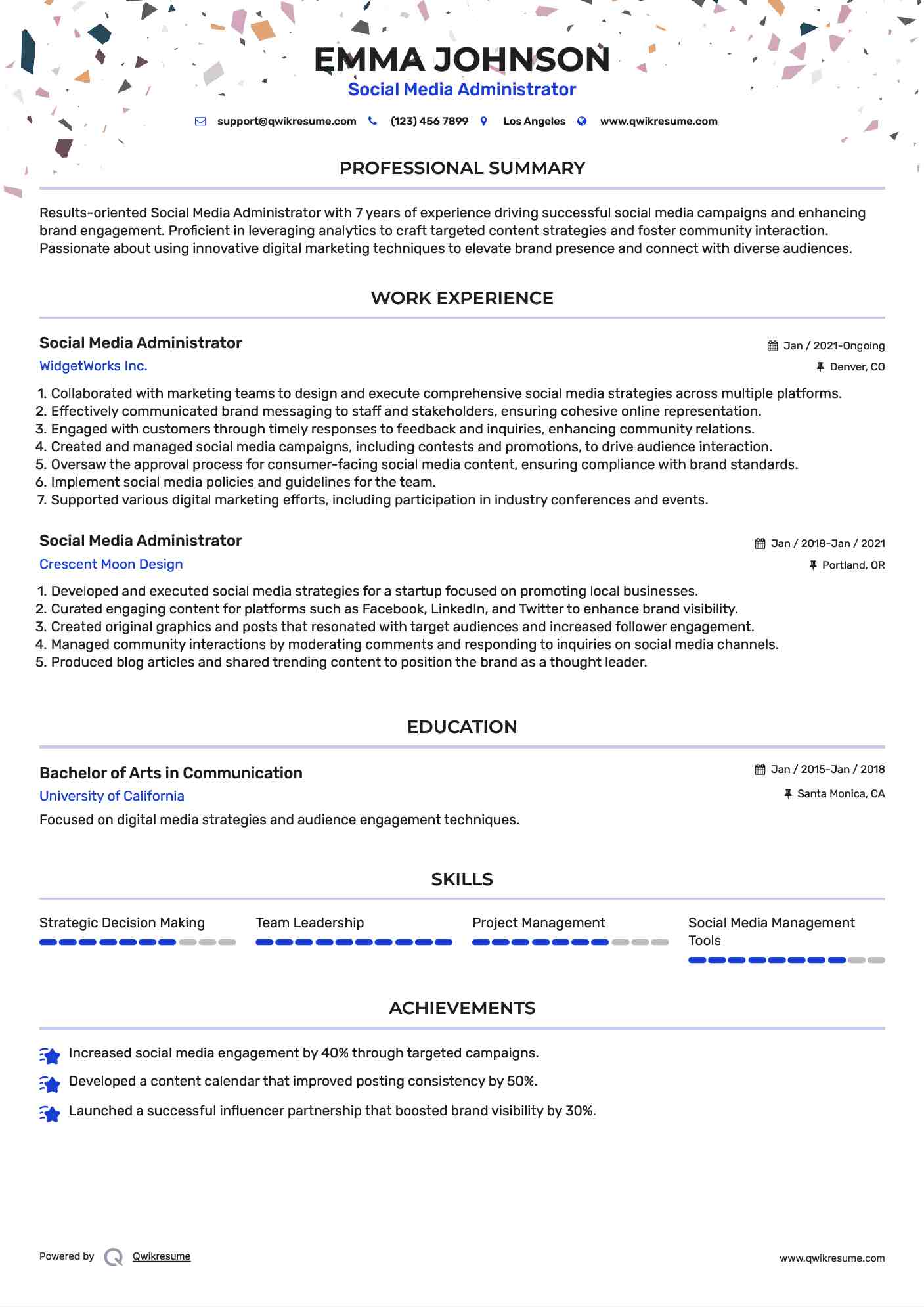 Social Media Administrator Resume Format