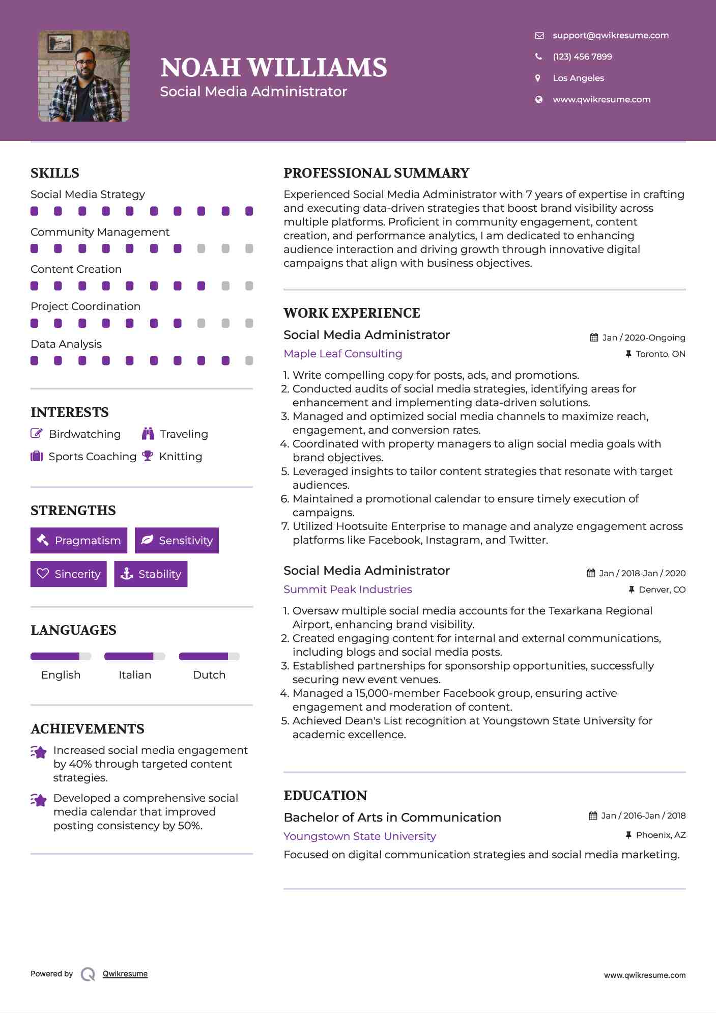 Social Media Administrator Resume Format