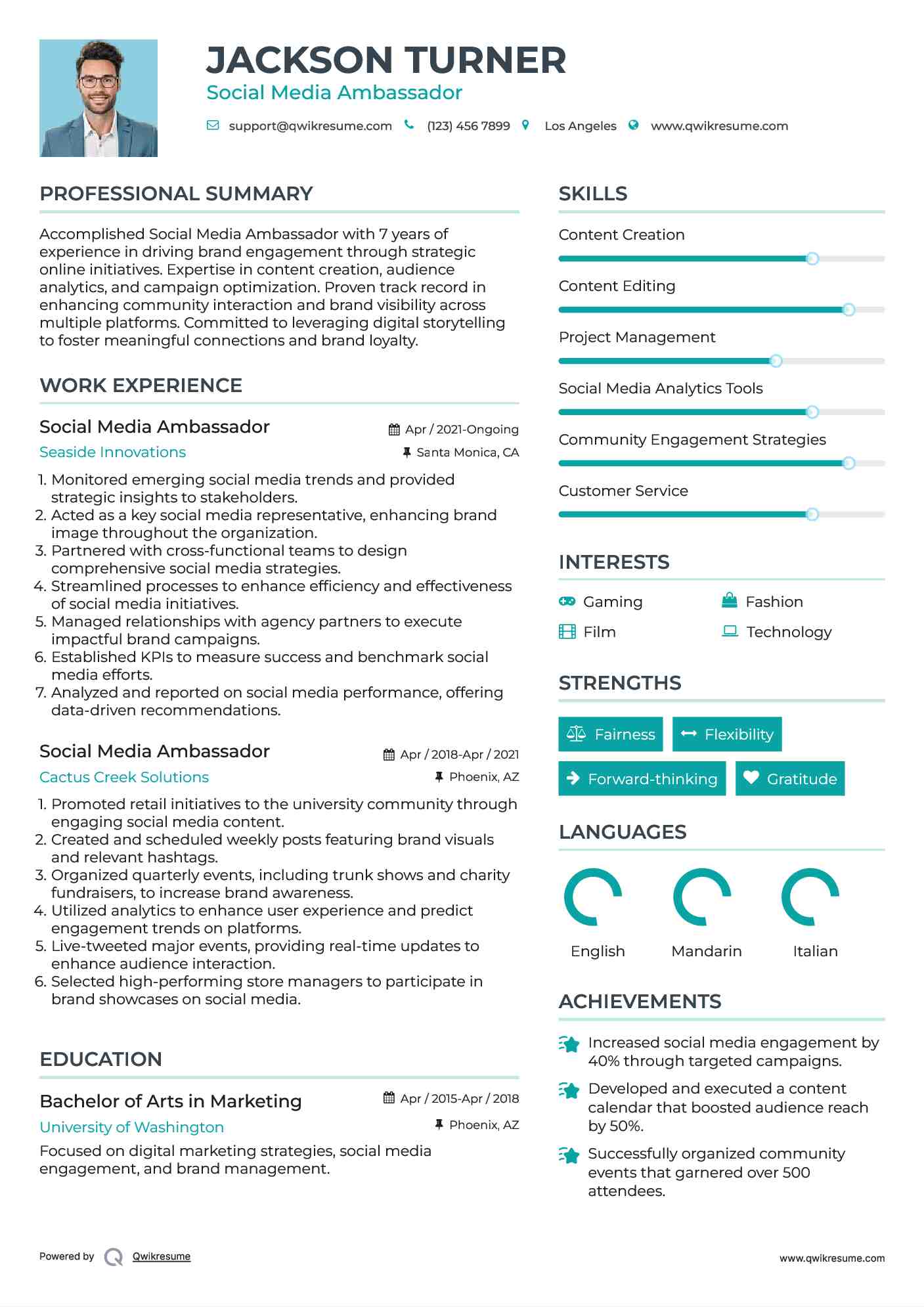 Social Media Ambassador Resume Template
