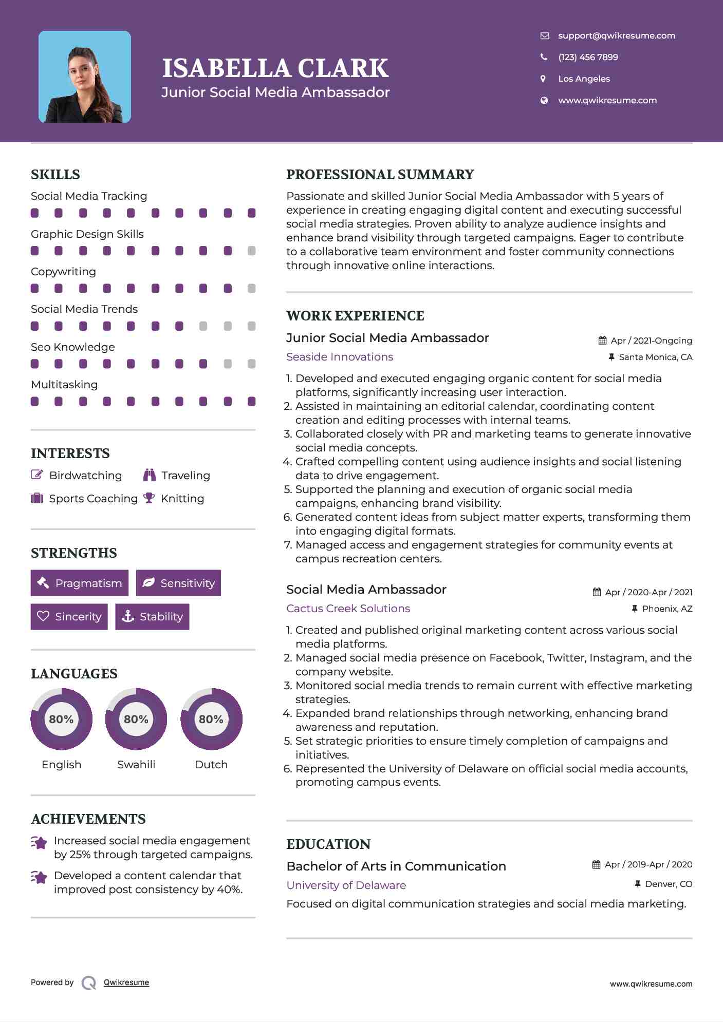 Junior Social Media Ambassador Resume Format