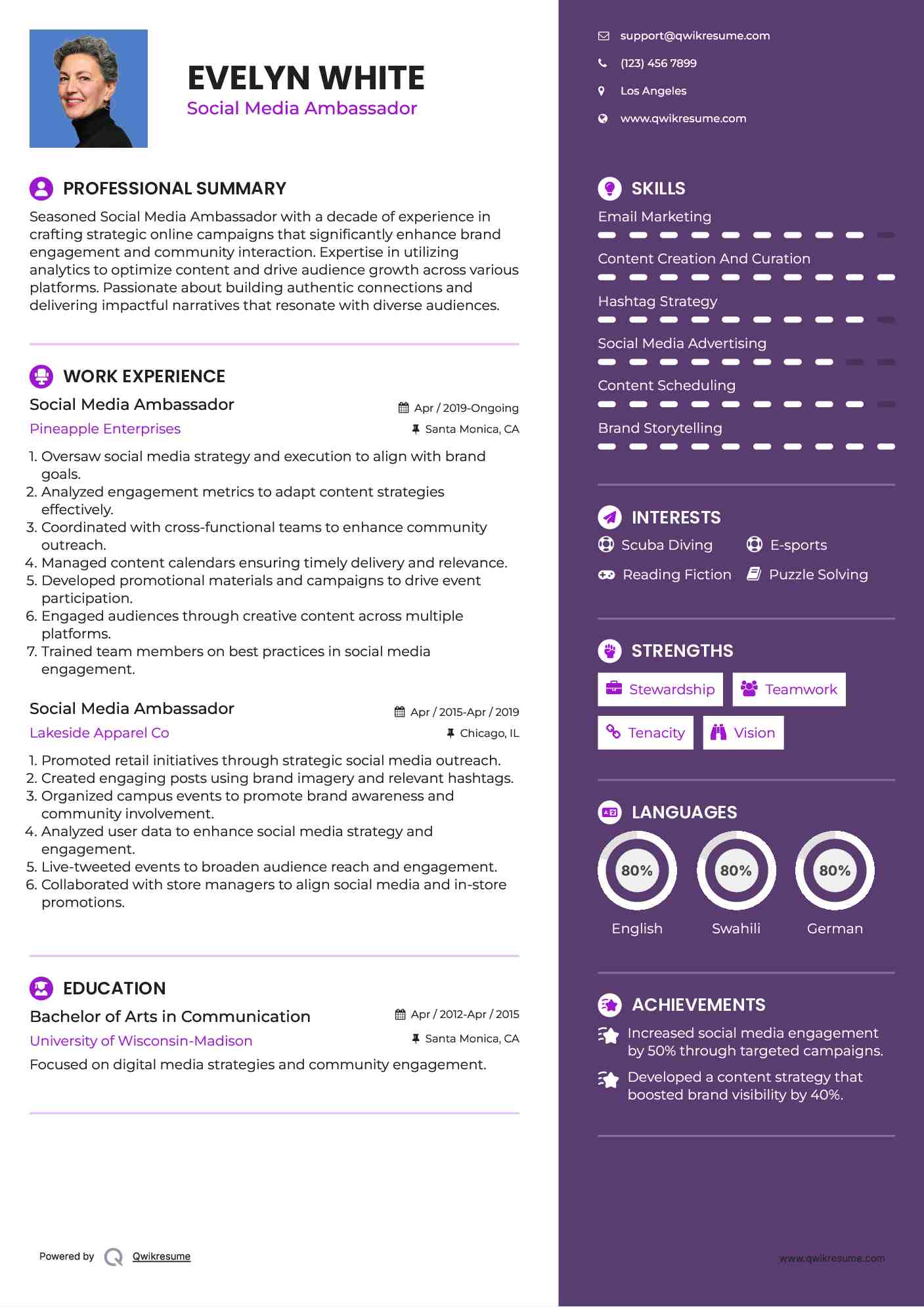 Social Media Ambassador Resume Model