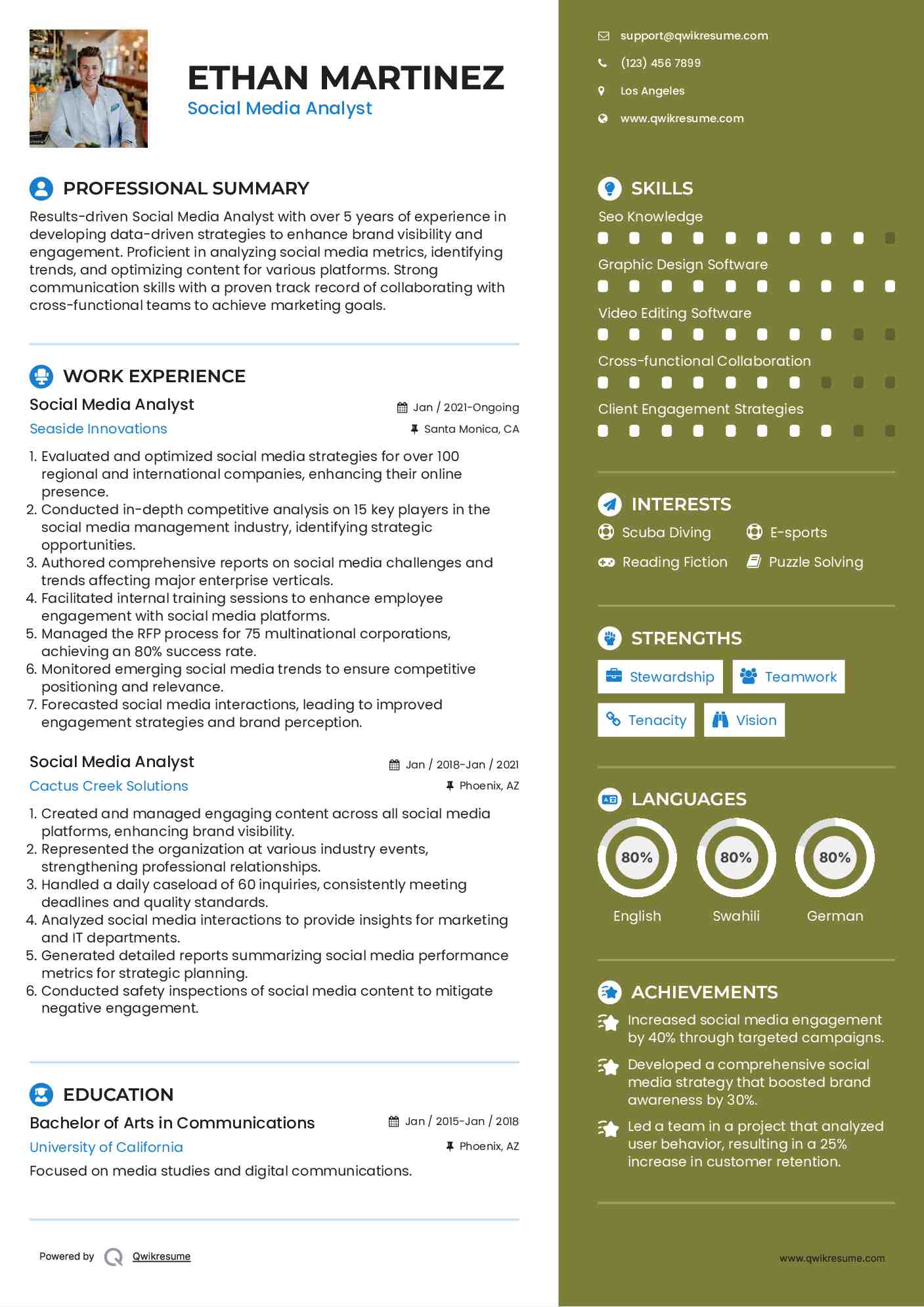 Social Media Analyst Resume Sample