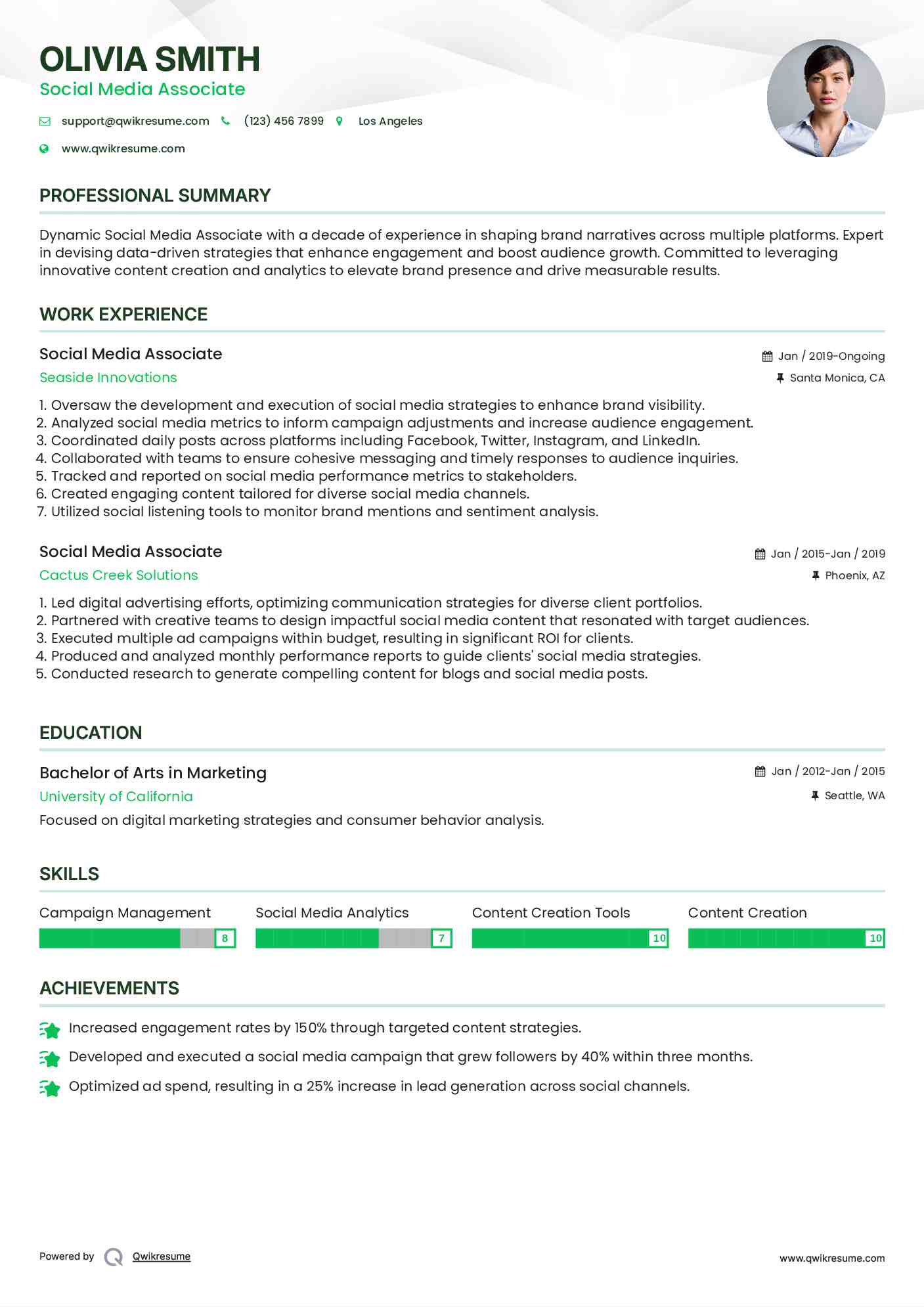 Social Media Associate Resume Model