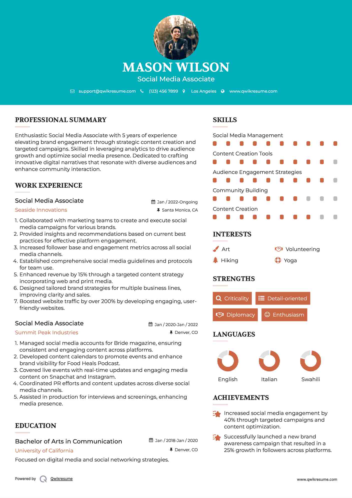 Social Media Associate Resume Template