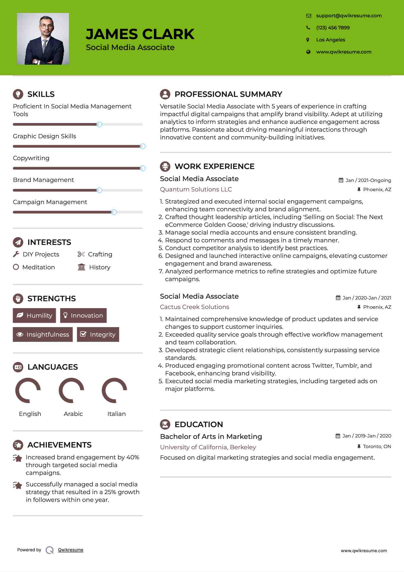 Social Media Associate Resume Template