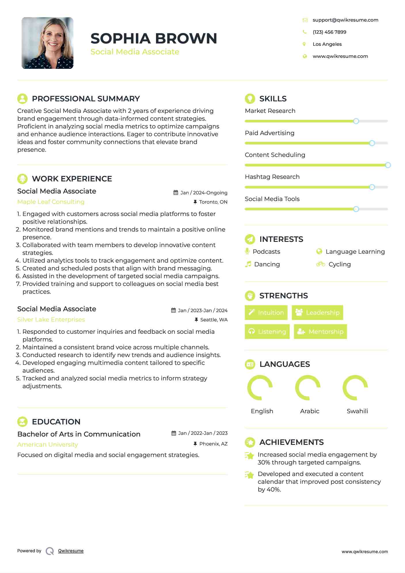 Social Media Associate Resume Model