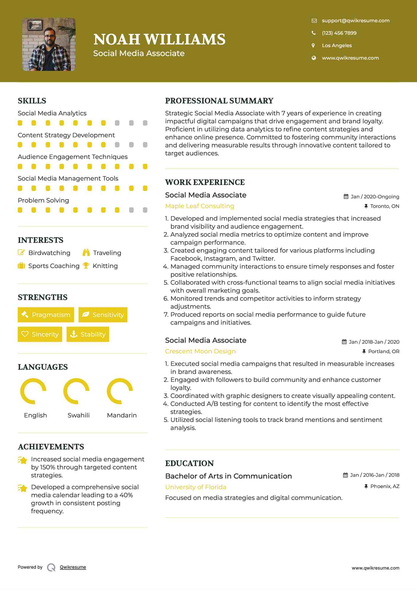 Social Media Associate Resume Example