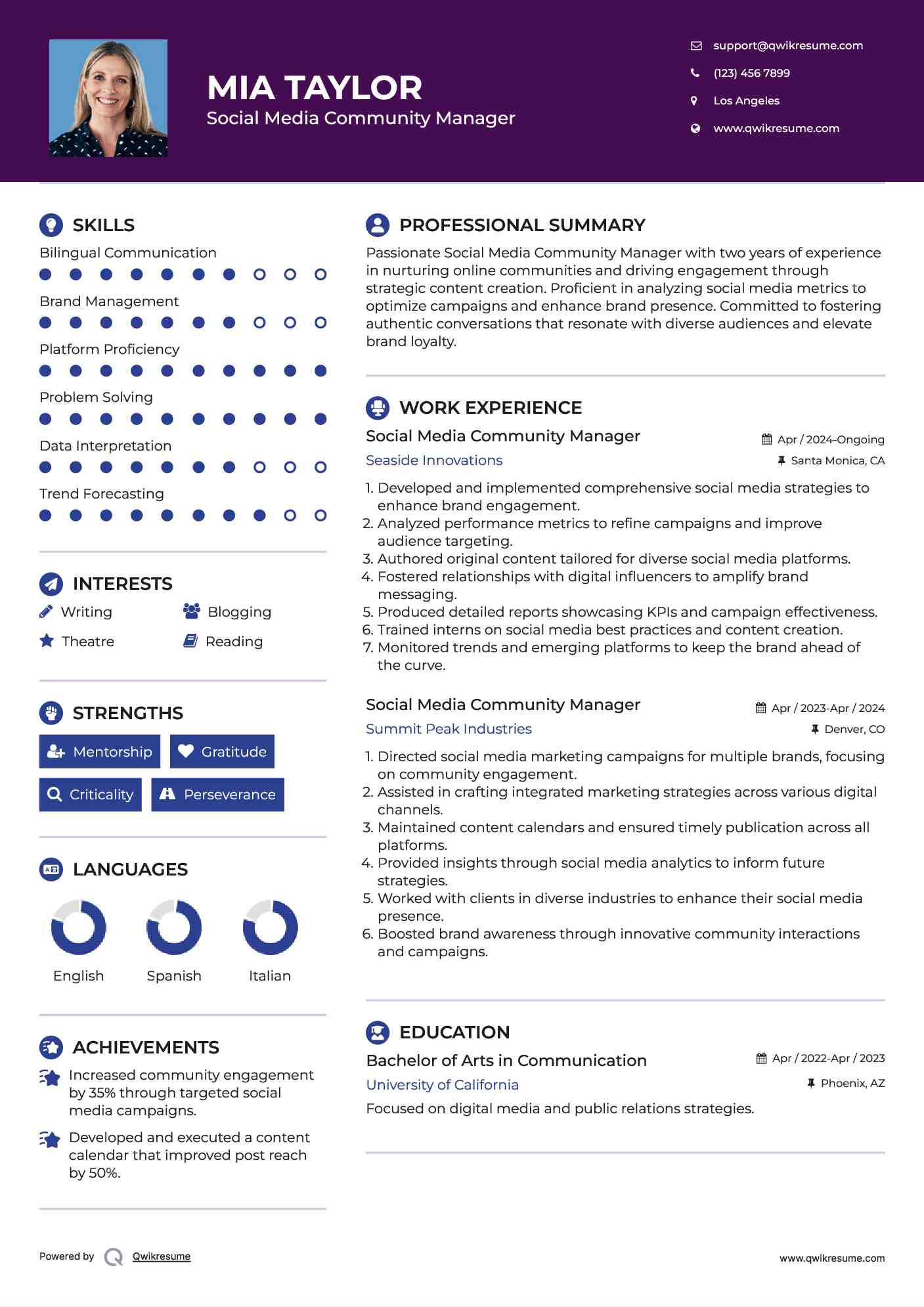 Social Media Community Manager Resume Template