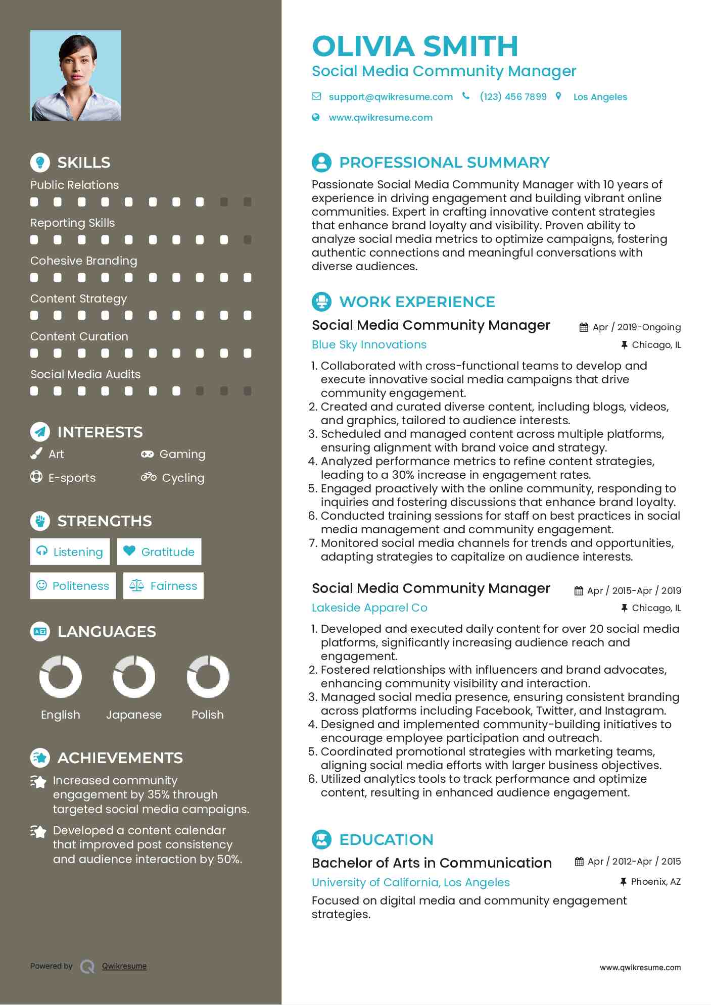 Social Media Community Manager Resume Format