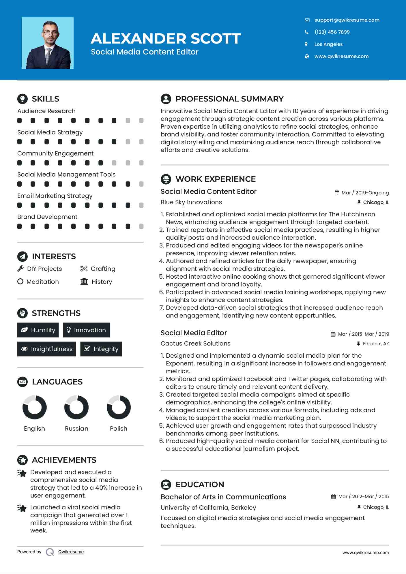 Social Media Content Editor Resume Model