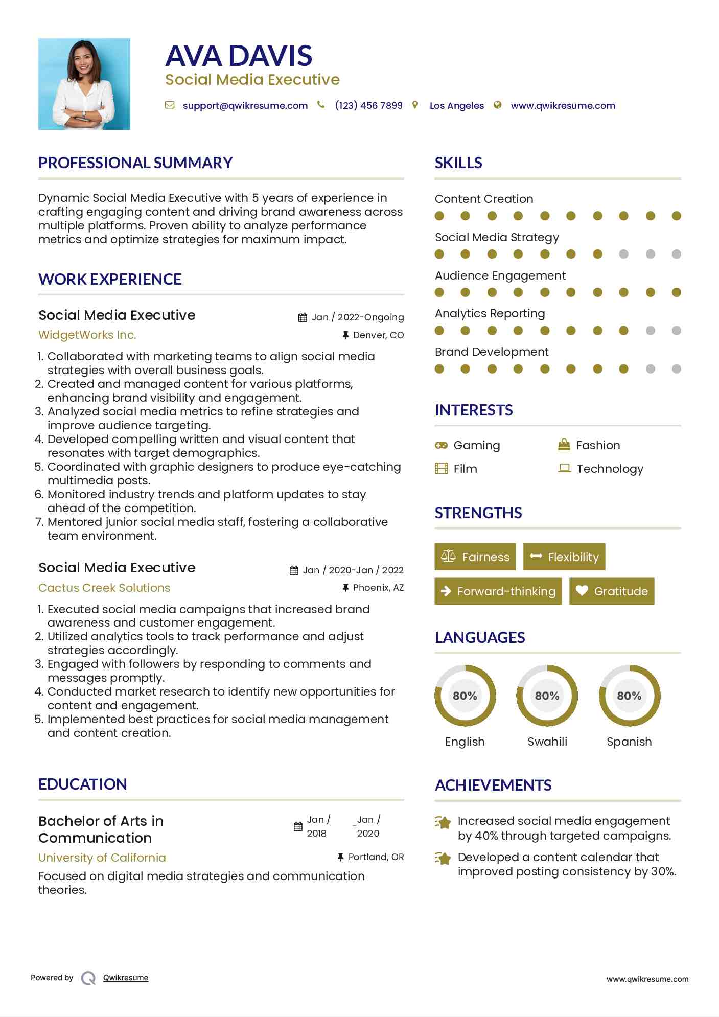 Social Media Executive Resume Format