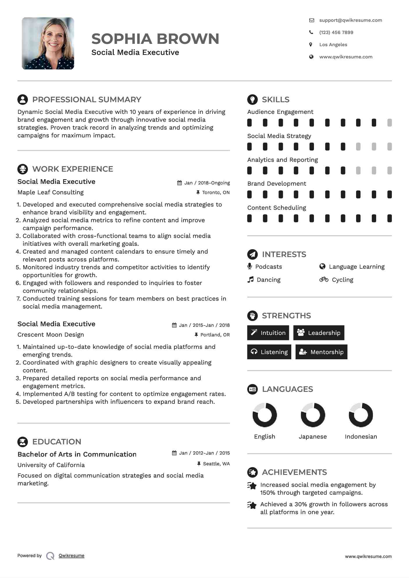 Social Media Executive Resume Example