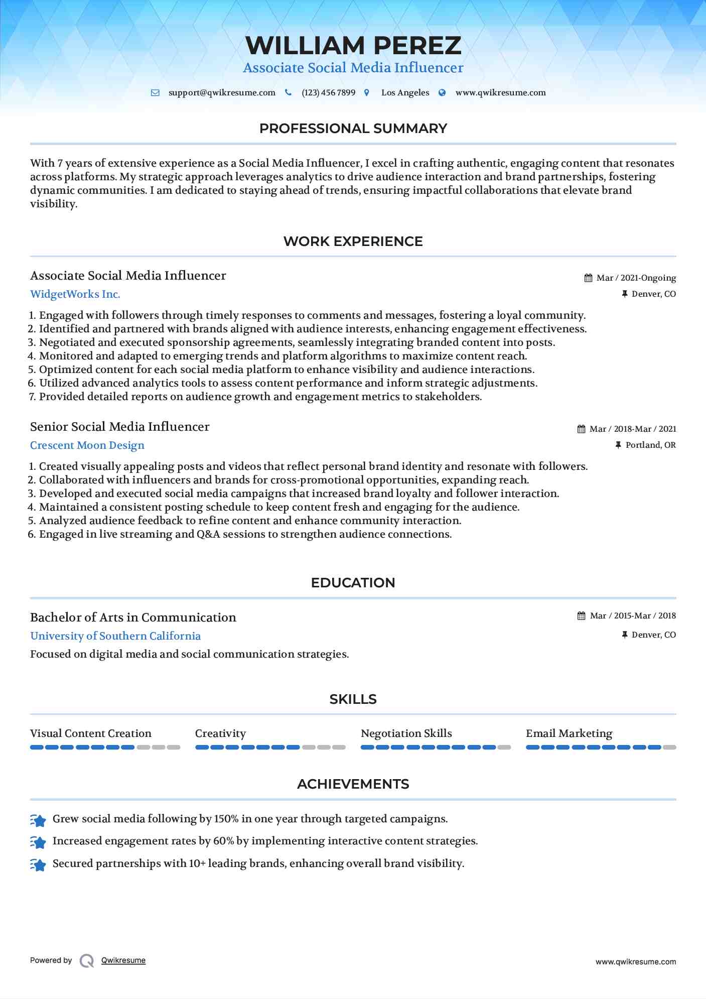 Associate Social Media Influencer Resume Template