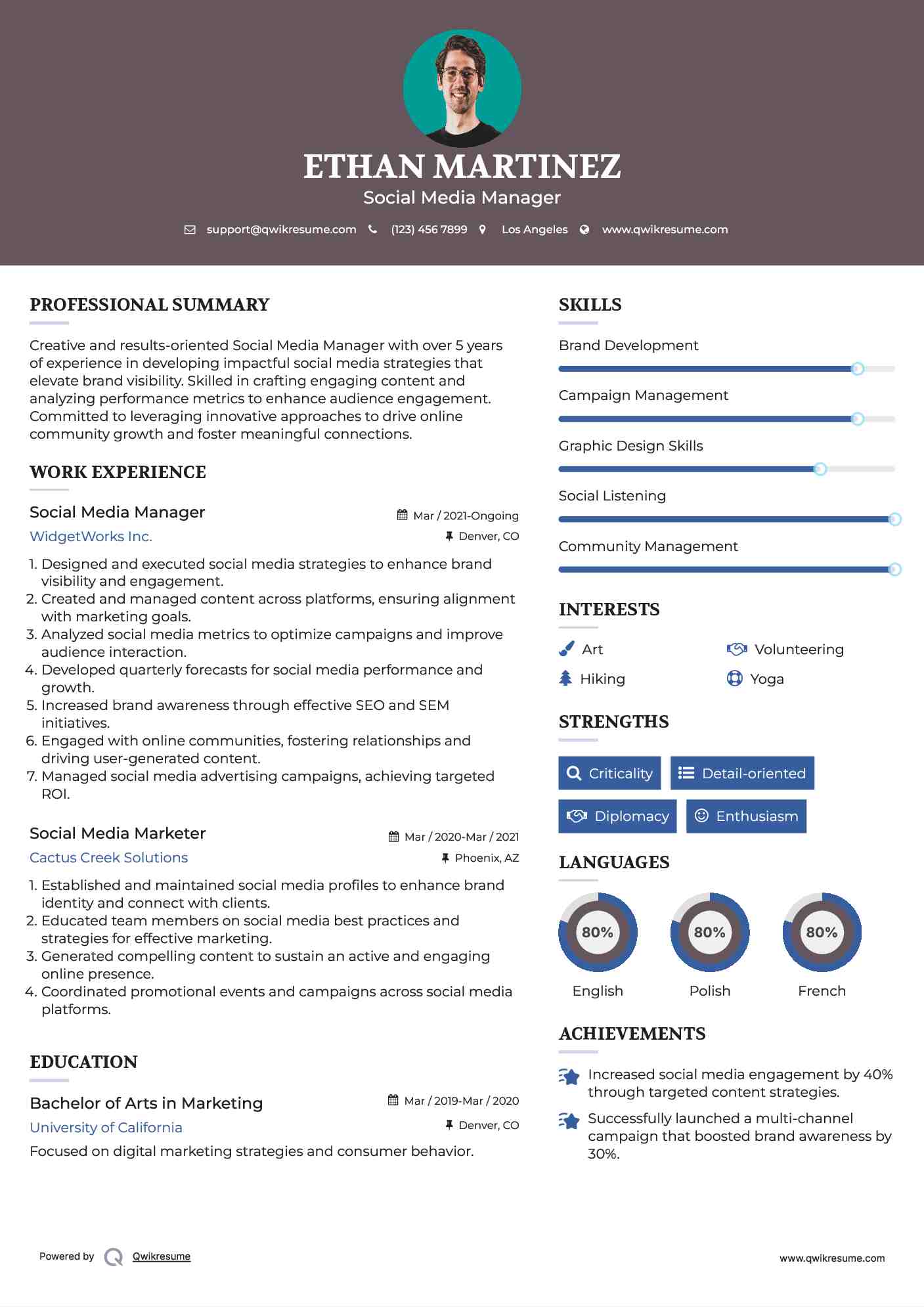 Social Media Manager Resume Template