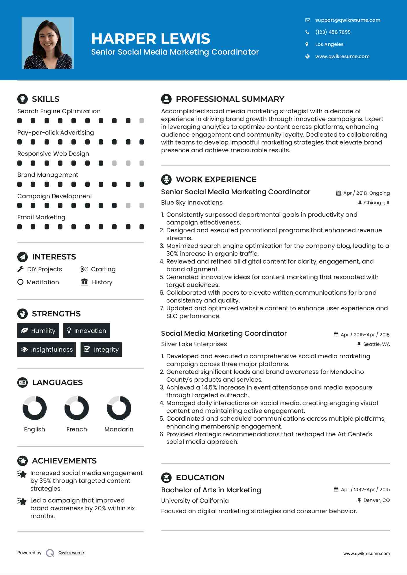 Senior Social Media Marketing Coordinator Resume Model