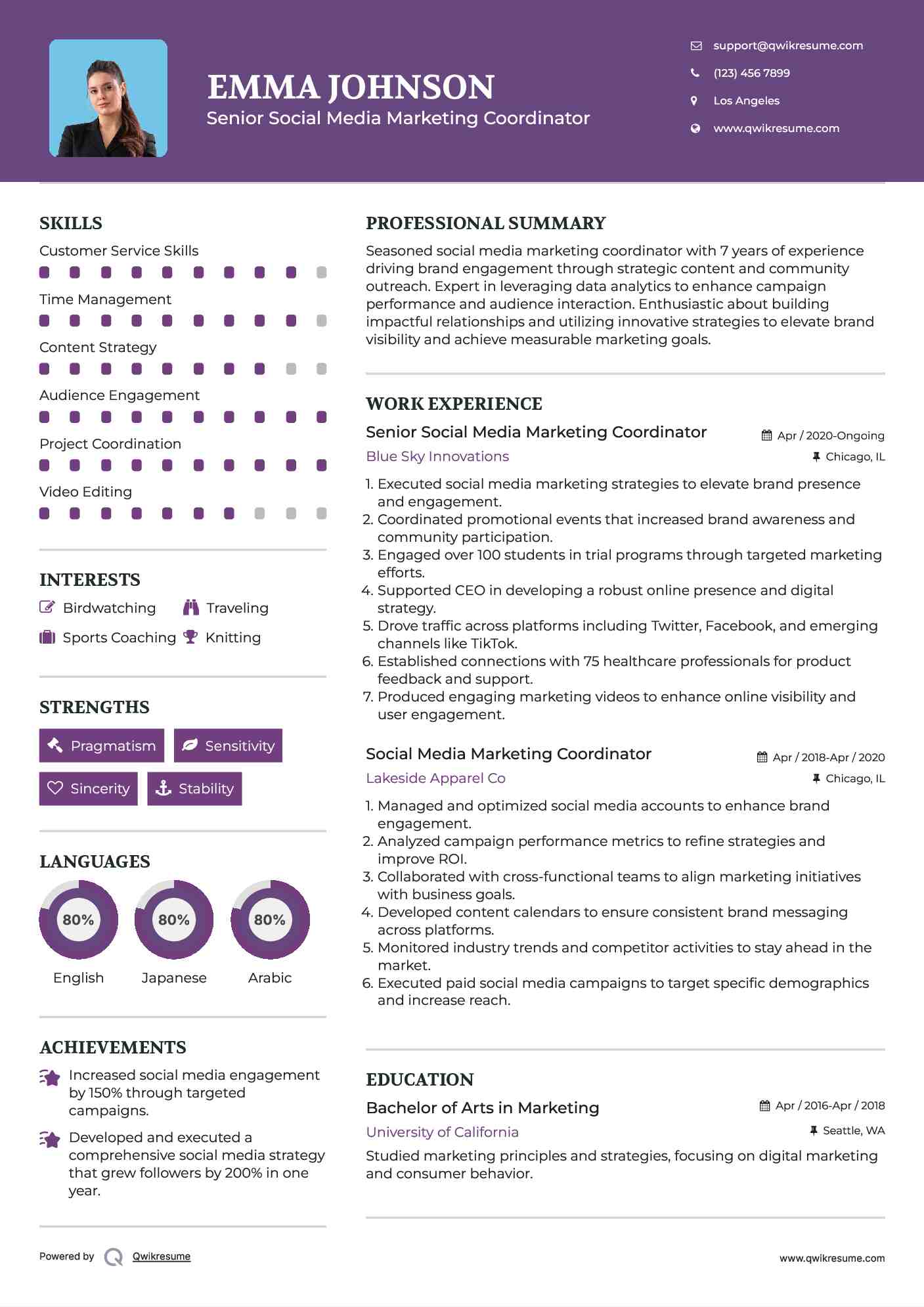 Senior Social Media Marketing Coordinator Resume Sample