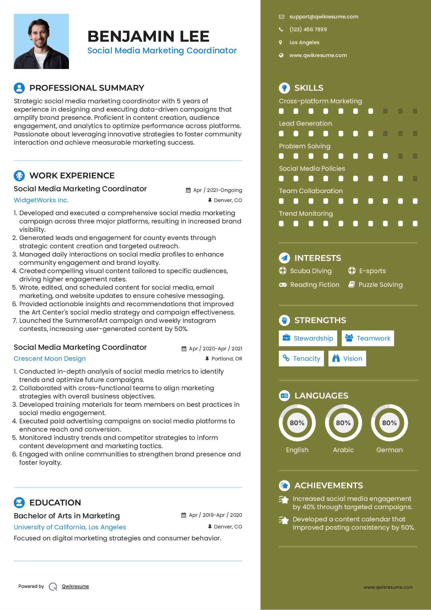 Social Media Marketing Coordinator Resume Example