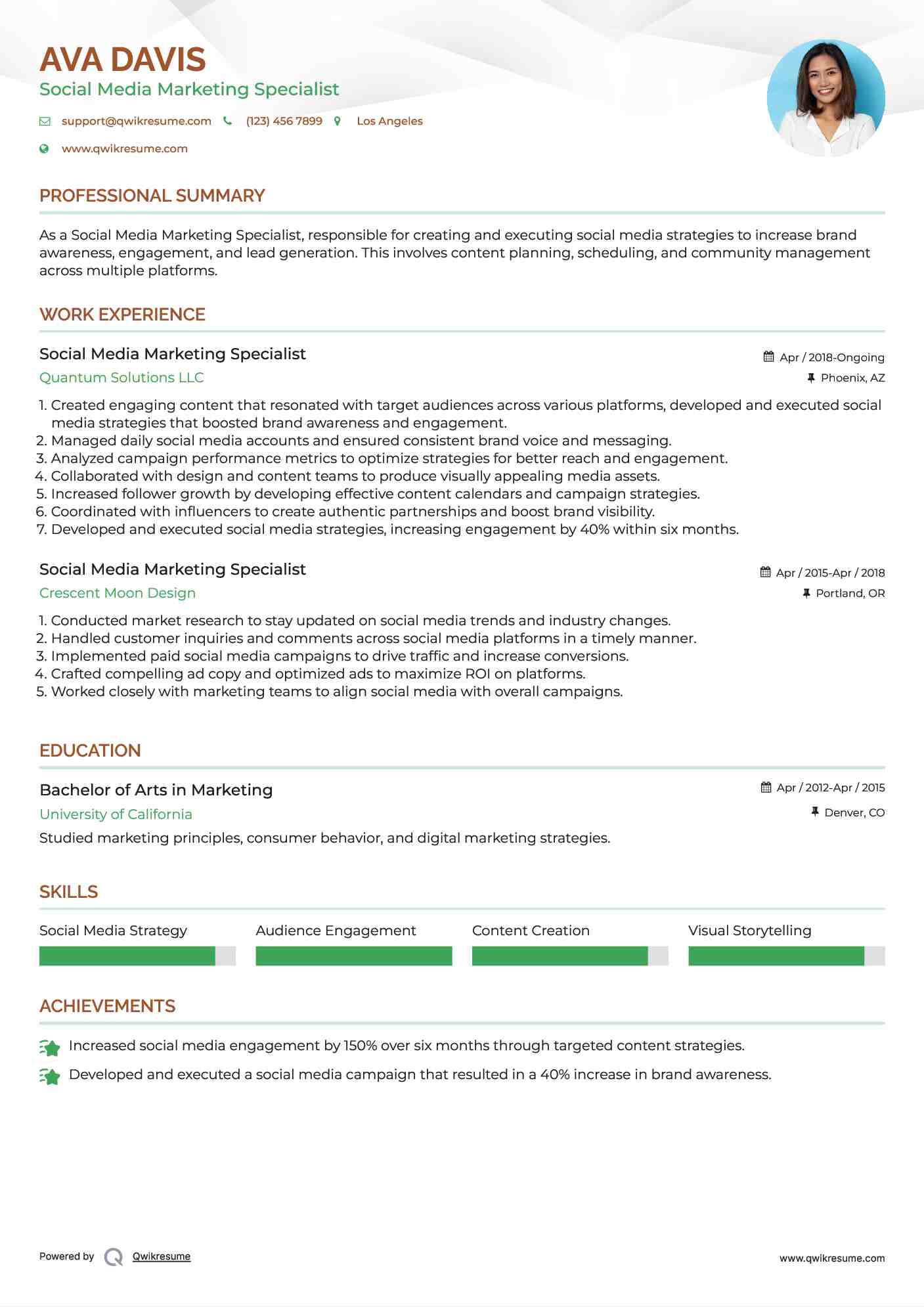 Social Media Marketing Specialist Resume Model