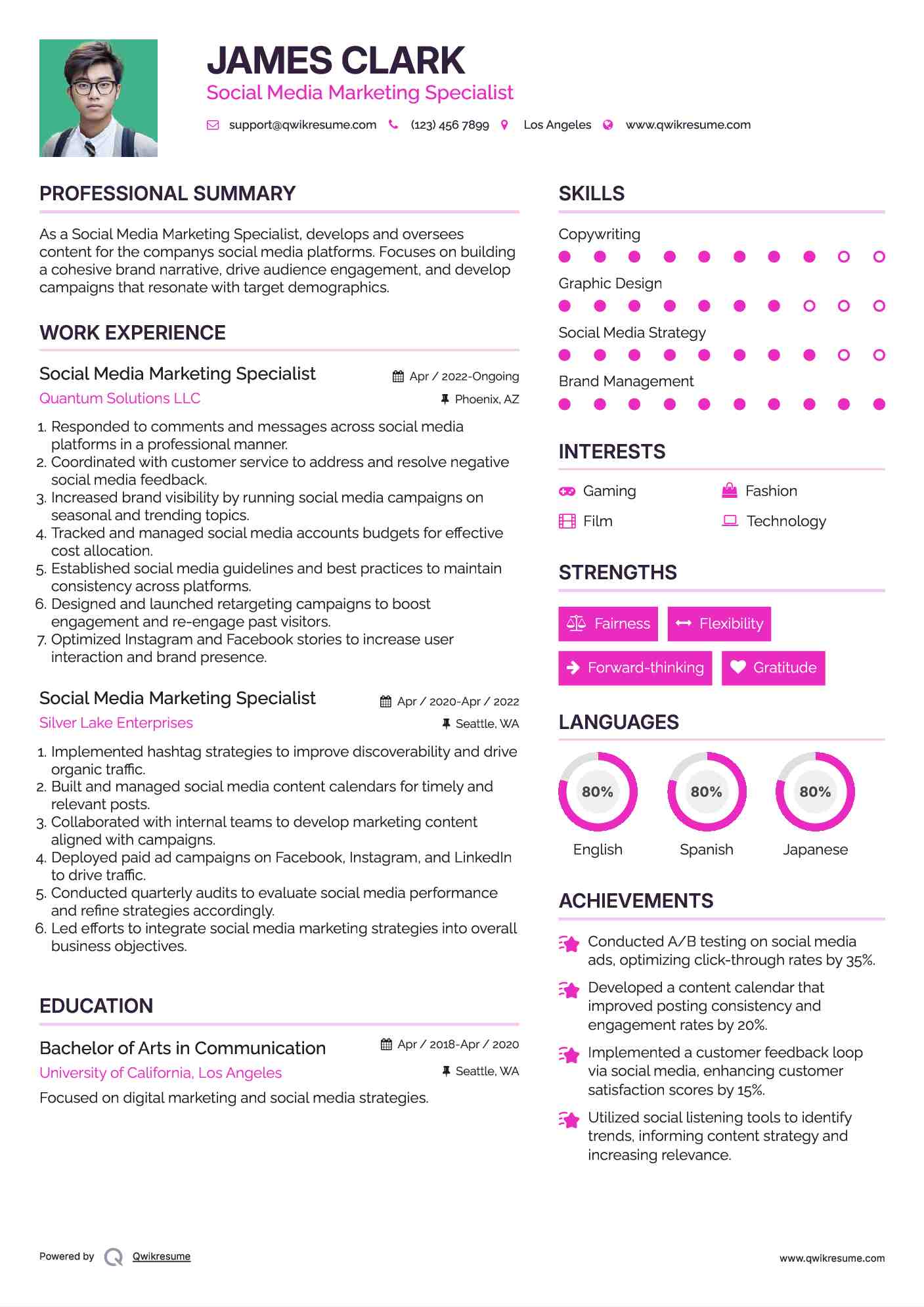 Social Media Marketing Specialist Resume Sample