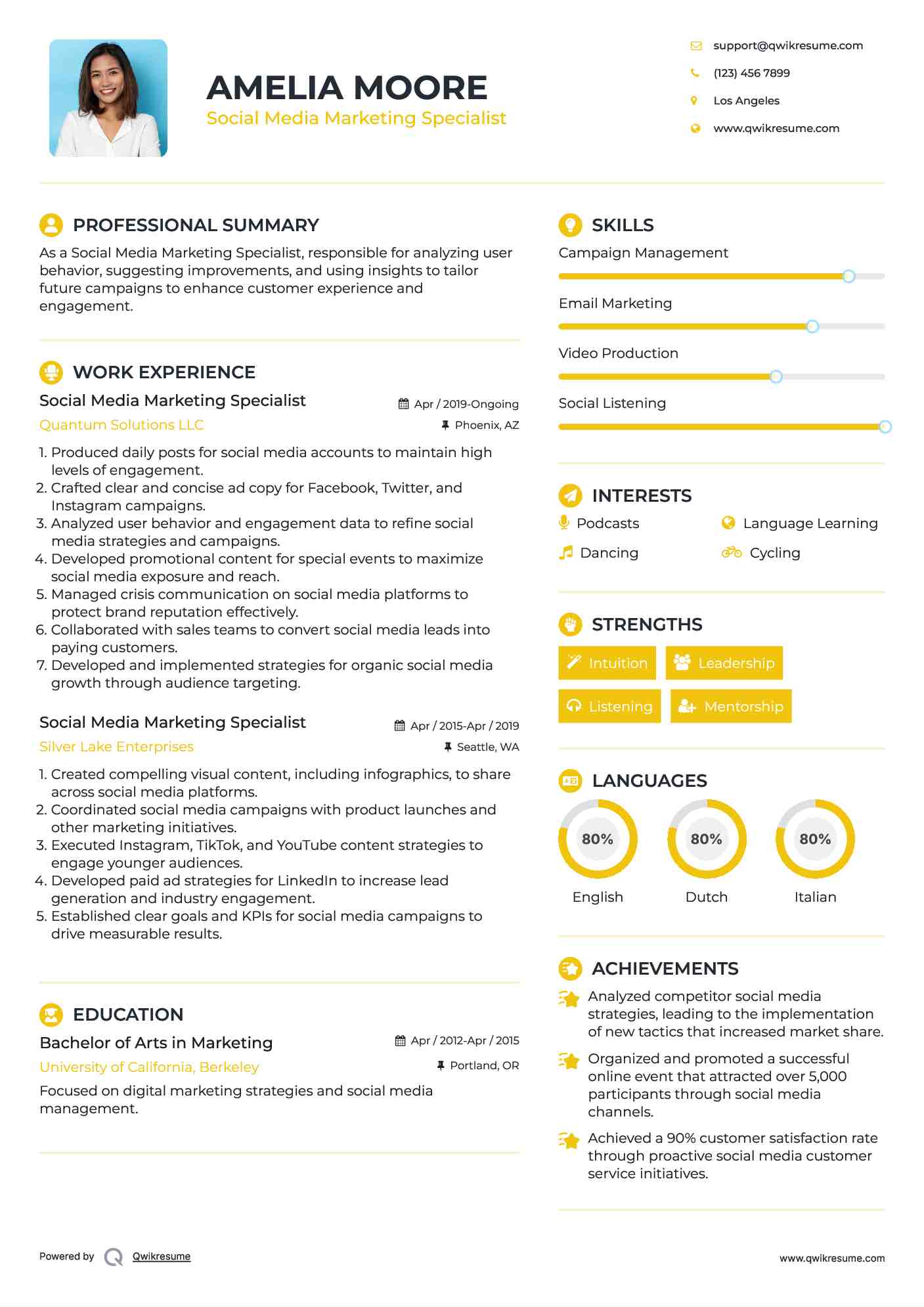 Social Media Marketing Specialist Resume Example